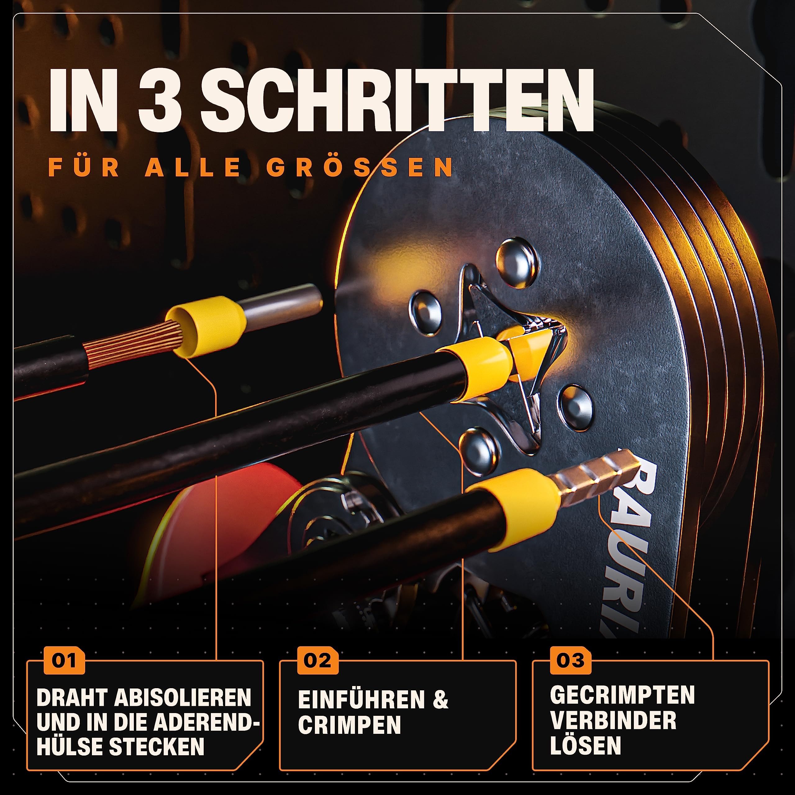 BAURIX Crimpzange für Aderendhülsen, Selbsteinstellende Vierkant Krimpzange 0,25-10mm², Ergonomische Presszange, Crimp Zange für isolierte & unisolierte Aderendhülsen, Crimpwerkzeug