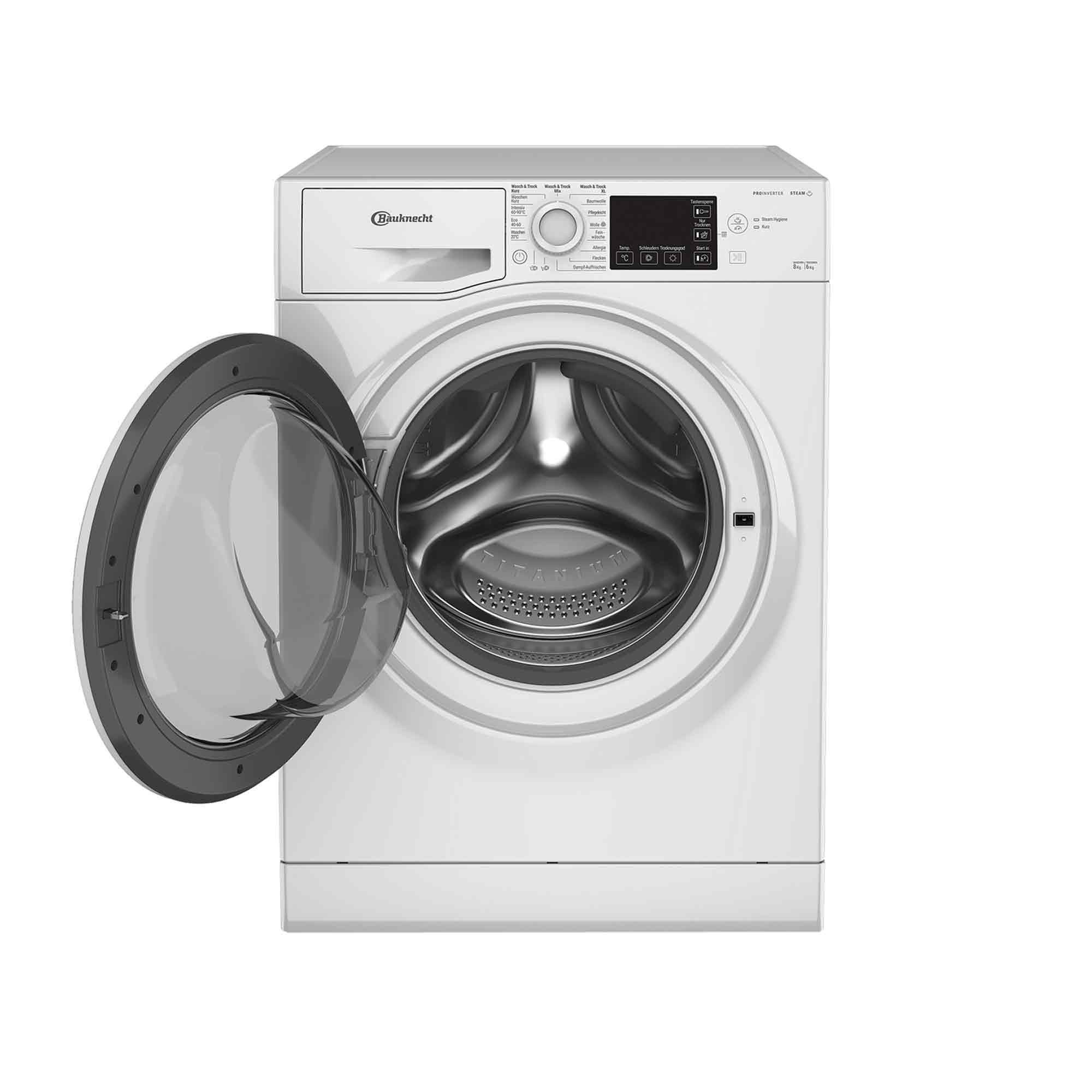 BAUKNECHT Waschtrockner WD ECO SHIELD 8614 D, 8 kg, 6 kg, 1400 U/min, Steam Hygiene mit Antivirus, Flecken 40°, Steam Refresh