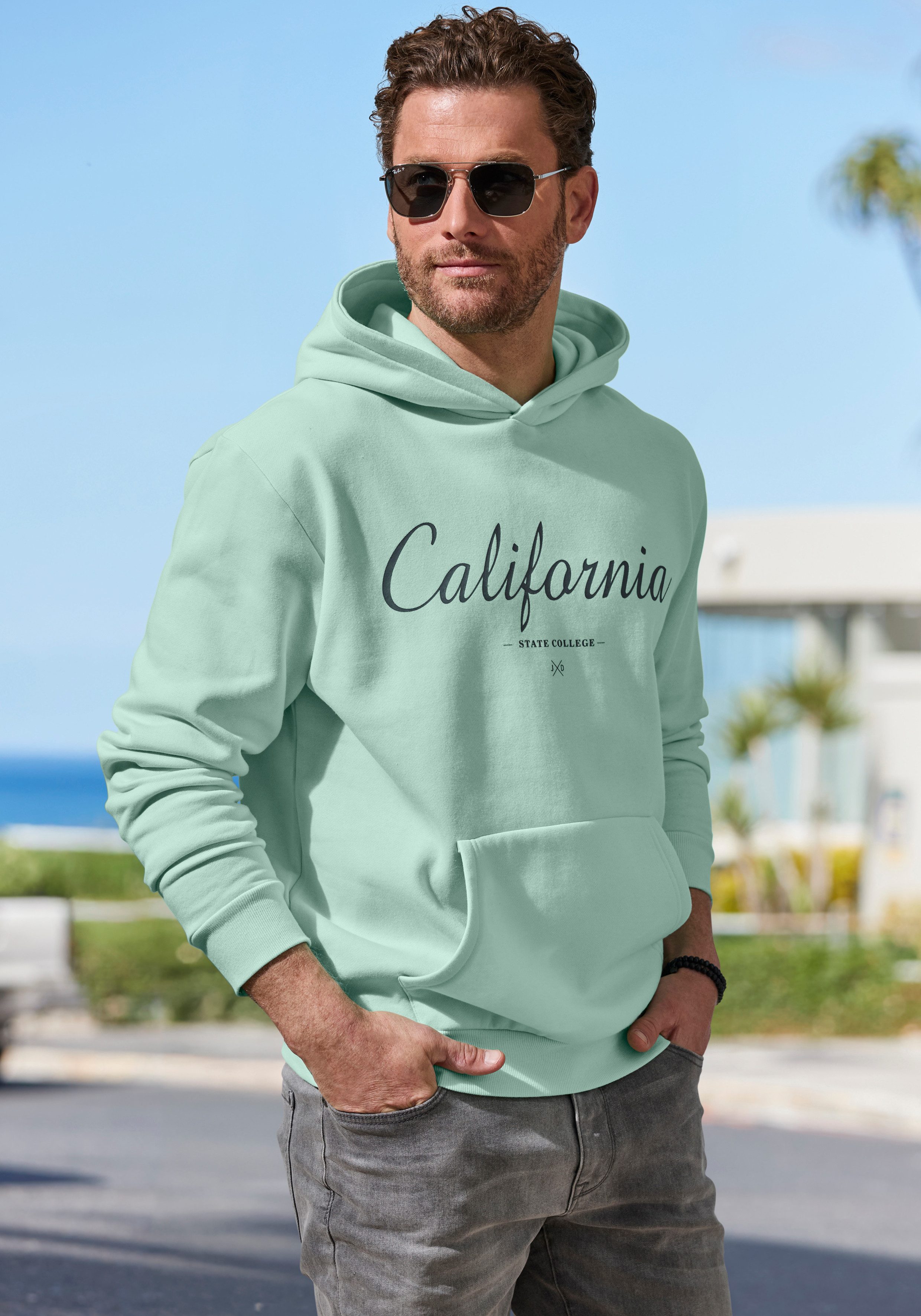 John Devin Hoodie Sweatshirt mit coolem Druck, aufgesetzter Tasche und Kapuze