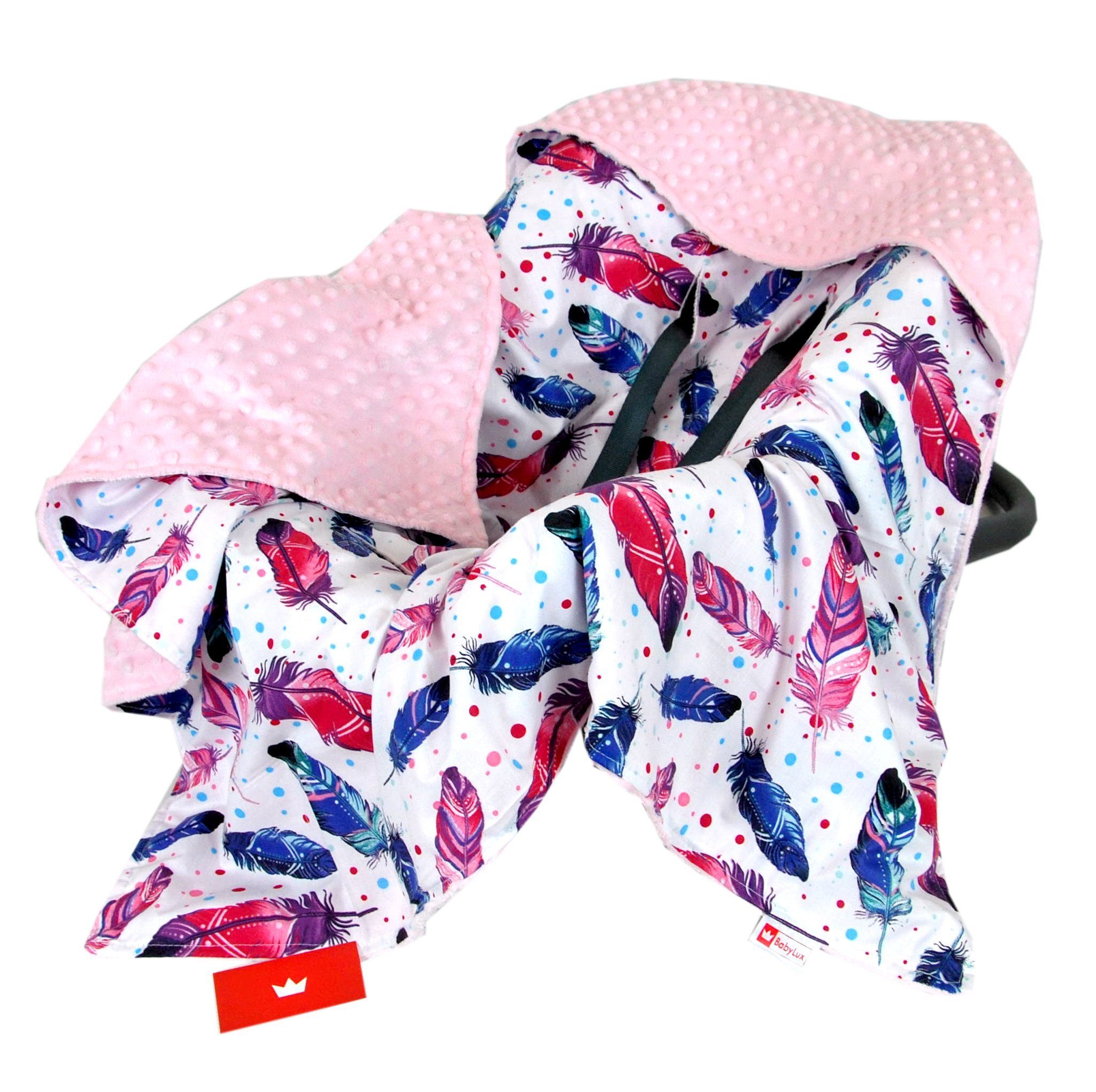 Einschlagdecke BabyLux Baby EINSCHLAGDECKE Babyschale 90x90 cm Autositz Decke, BabyLux, 9. Rosa + Feder