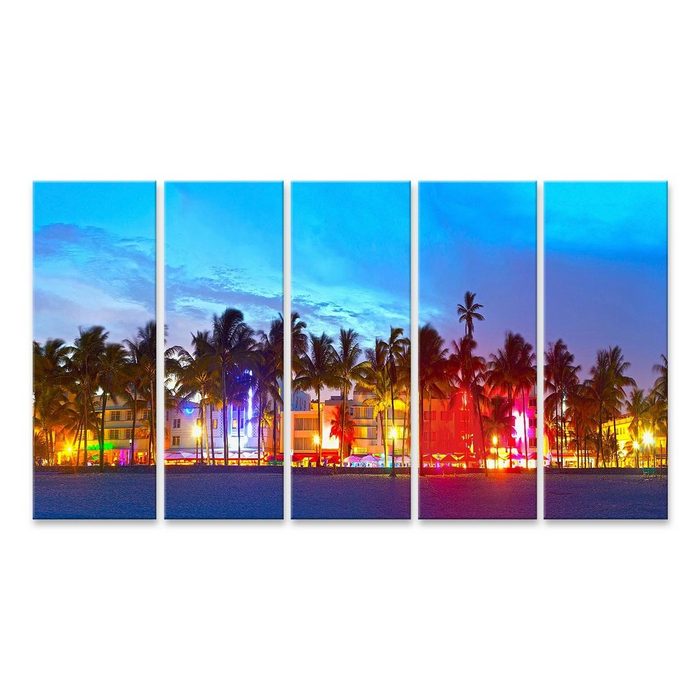 islandburner Leinwandbild Bild auf Leinwand Miami Beach Florida Ocean Drive 170x80cm 5-teilig XX