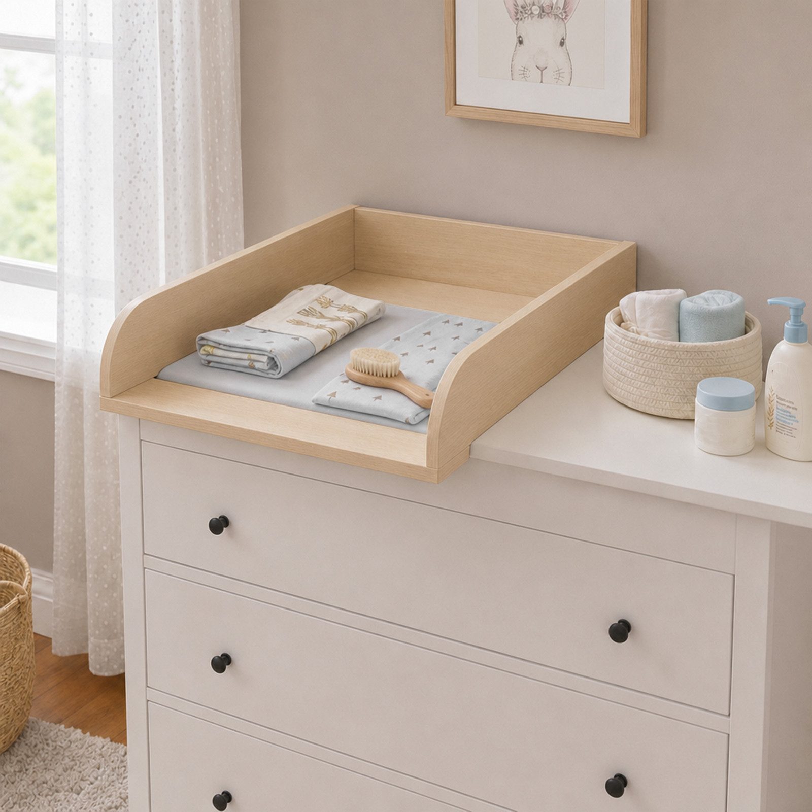 JEOBEST Wickelplatte Abnehmbar Wickelkommode Aufsatz, 54 x 72 x 12.5 cm - MDF Holz, mit Teilung, zur Nutzung als Wickelauflage auf gängigen Kommoden