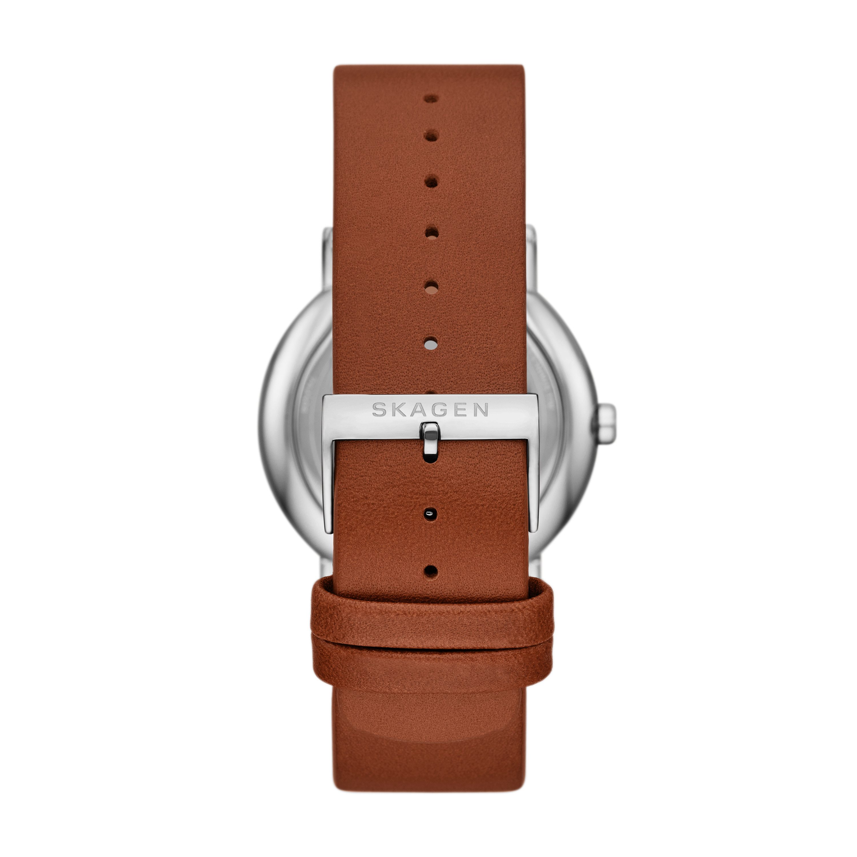 SKAGEN Quarzuhr Signatur SKW6942, Armbanduhr, Herrenuhr, Lederarmband, analog, Tag, Wochentag