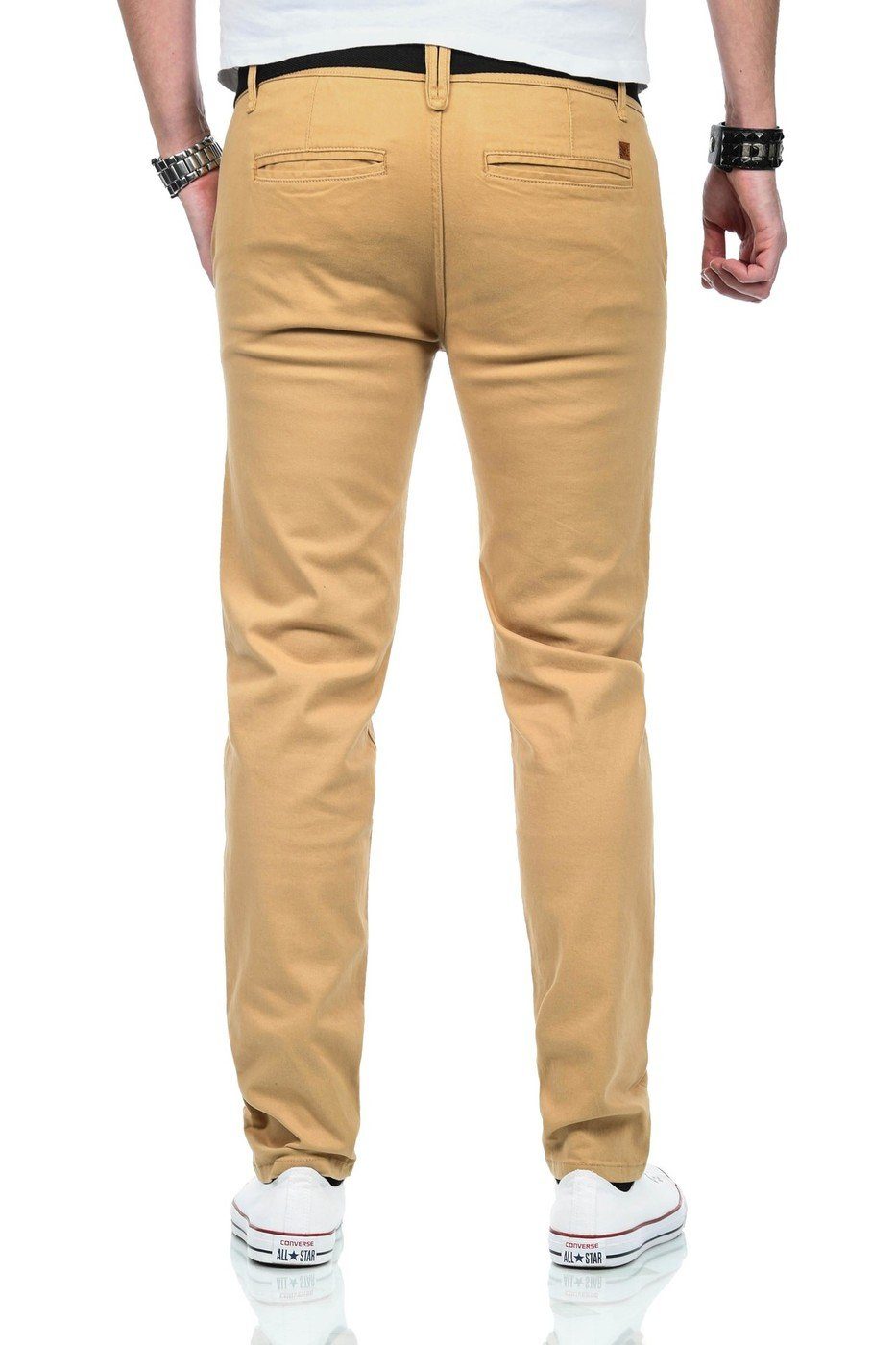 Maurelio Modriano Straight-Jeans Maurelio Modriano Herren Designer Chino Hose MM015 mit Stretchanteil und passendem Gürtel – Bild 4 von 4