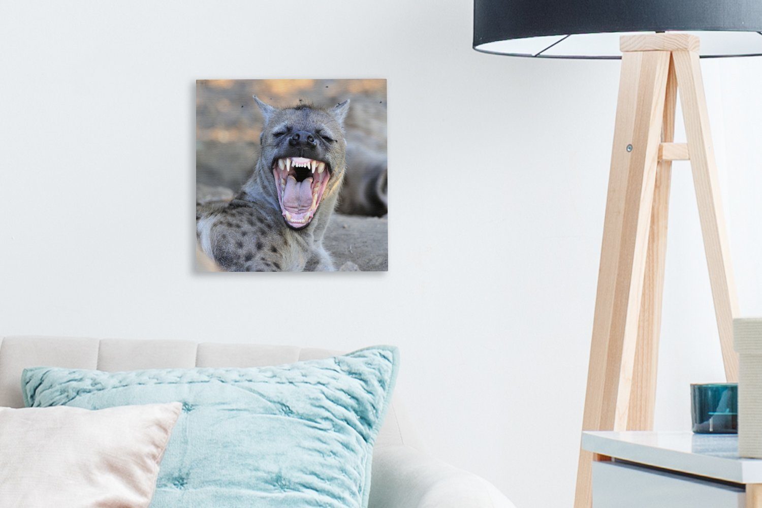 St), Schlafzimmer Wohnzimmer OneMillionCanvasses® Leinwandbild Hyäne - - Bilder Leinwand für Raubtier, (1 Gähnen