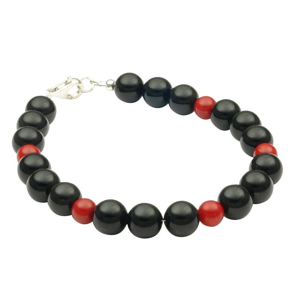 Silberarmband Armband aus Onyx & Koralle, 925 Silber