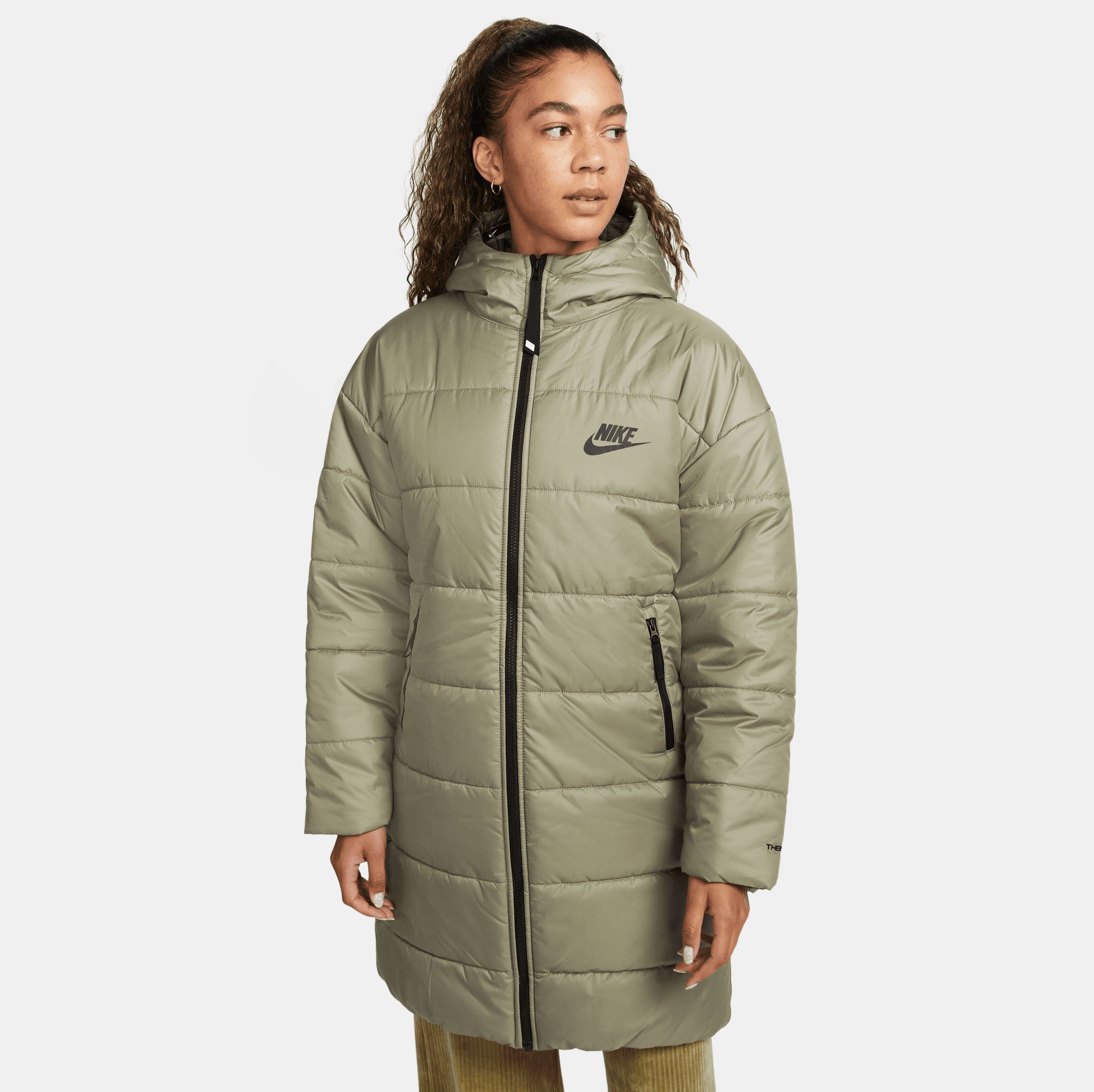 Nike Sportswear Steppmantel OLIVE/BLACK/BLACK Parka Women's Therma-FIT Hooded MATTE Repel