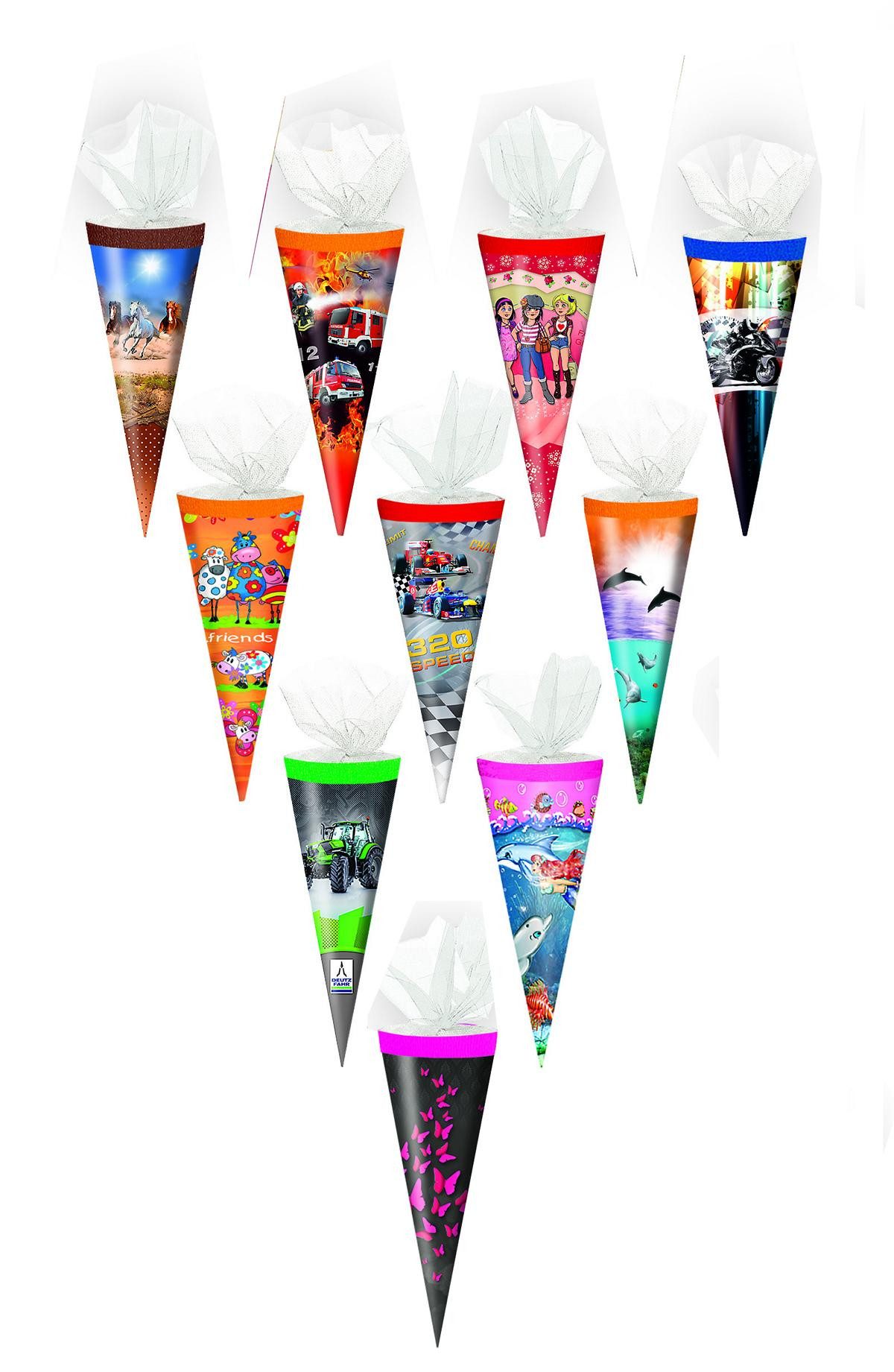 Livepac Office Schultüte 10x Schultüte / Zuckertüte / 25cm / mit Tüllverschluß / 10 verschieden