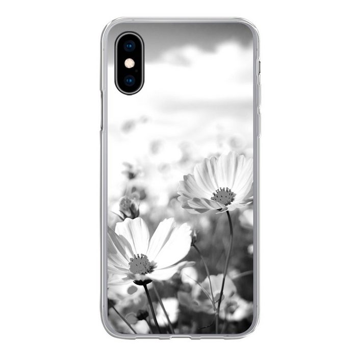 MuchoWow Handyhülle Blumen - Wiese - Lila - Gras - Weiß - Wolken - Blau Handyhülle Apple iPhone X/10 Smartphone-Bumper Print Handy