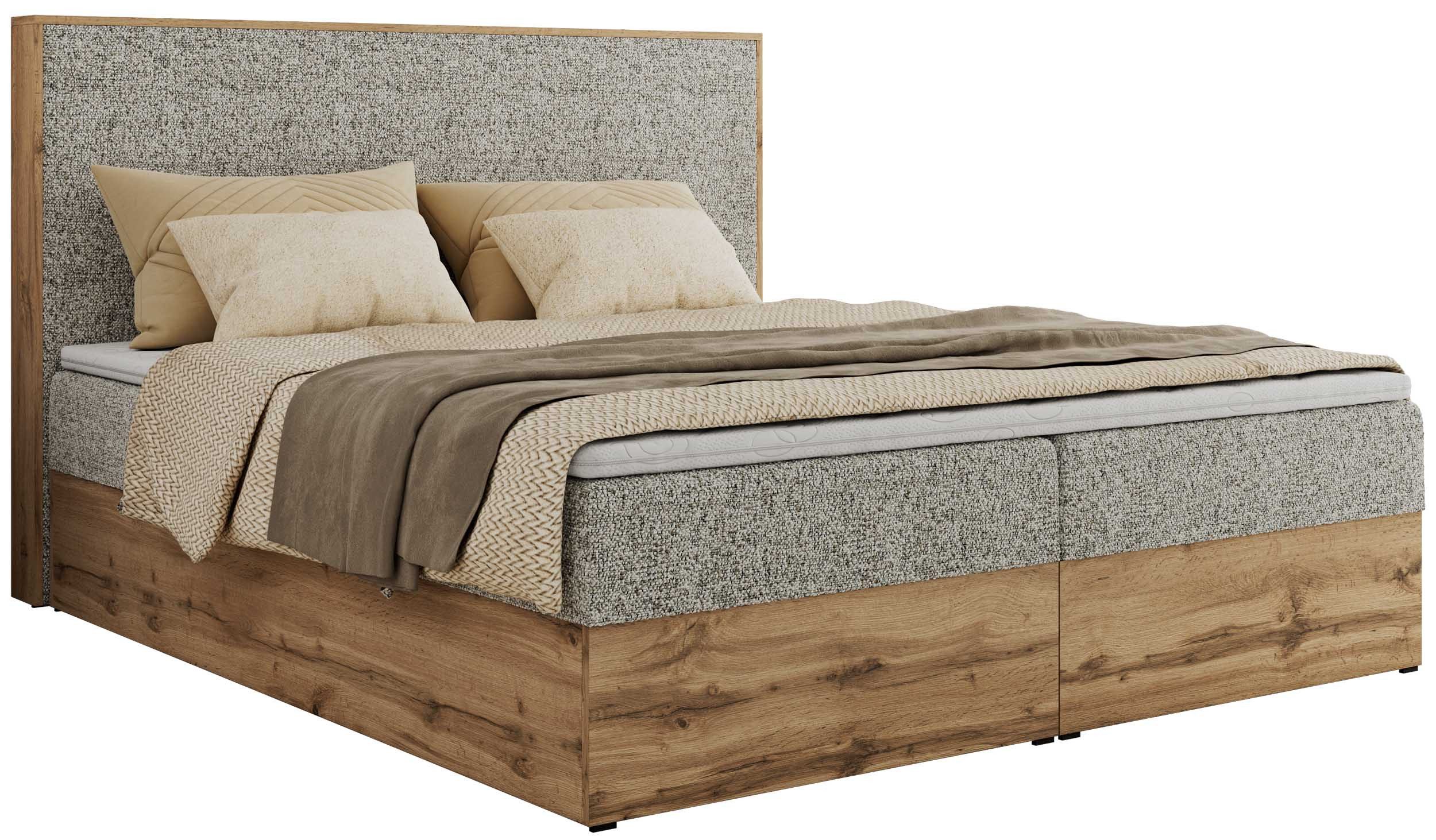MKS MÖBEL Boxspringbett WOOD CLASSIC (Packung, Set, Topper T25/Visco, hohe Kopfteil, Multipocket-Matratze), Doppelbett, Stauraum, Möbelplattenelementen