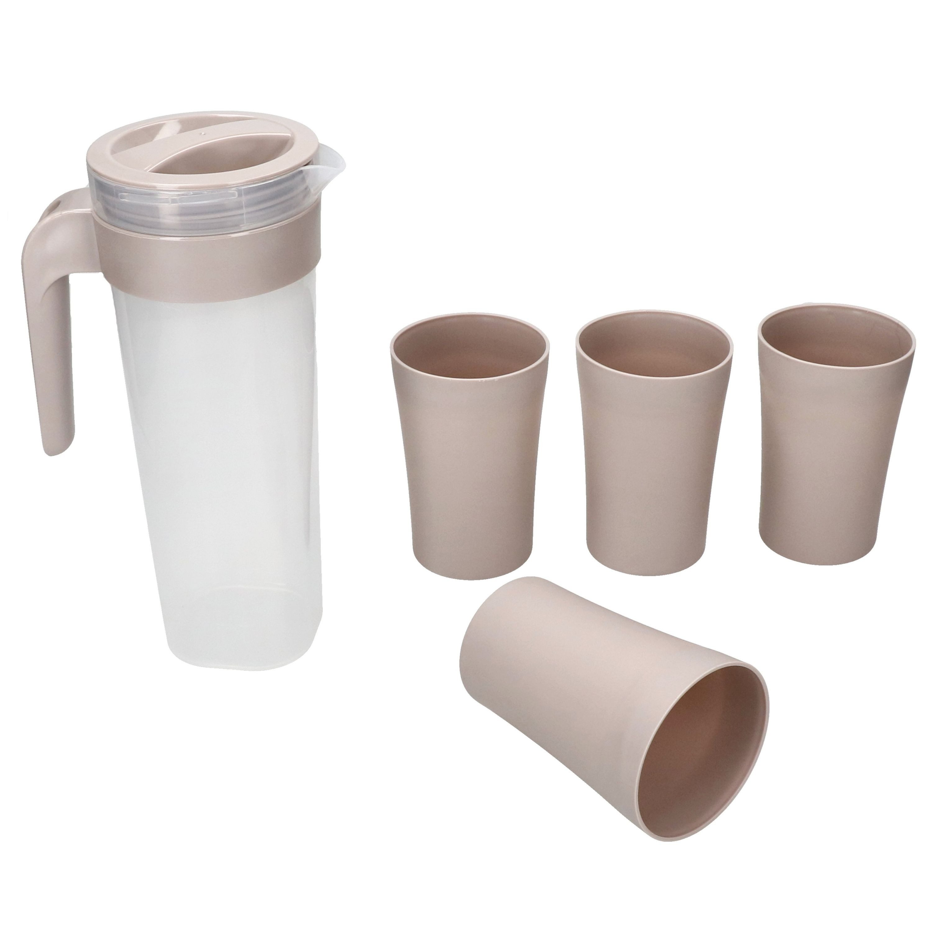 MamboCat Karaffe Togo 5-tlg. Krug Set mit 4 Bechern Kunststoff beige Picknick Camping