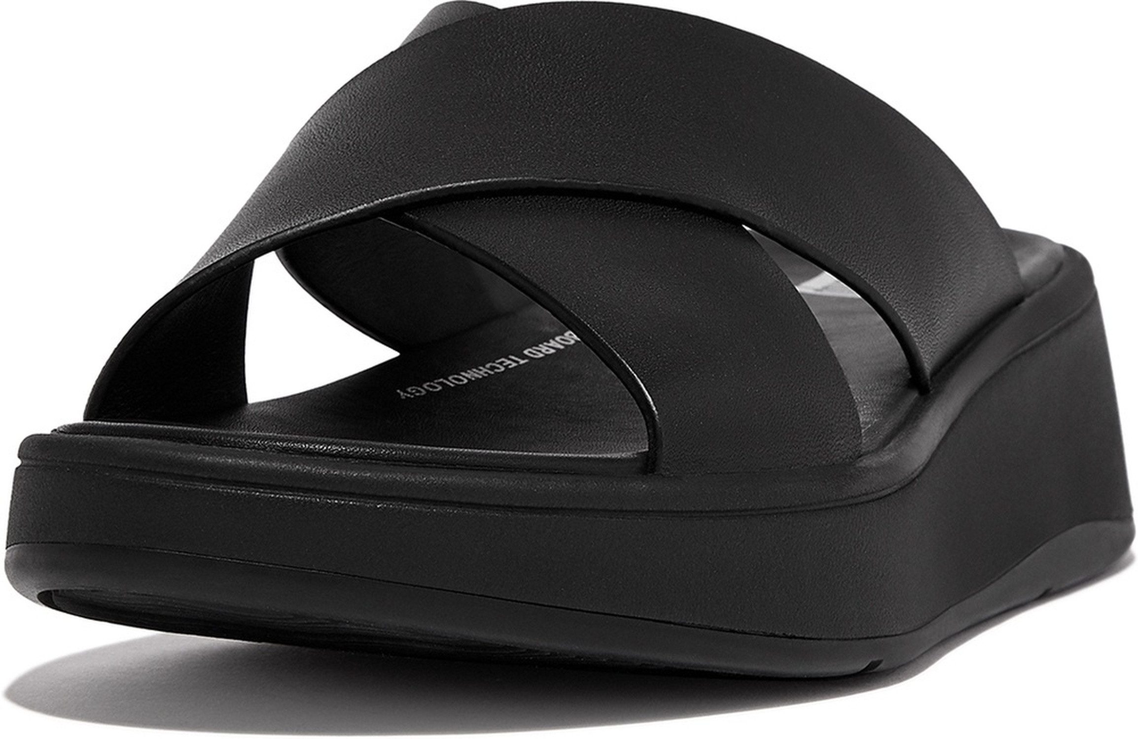 Fitflop F-Mode Leather Flatform Cross Slides Sandale