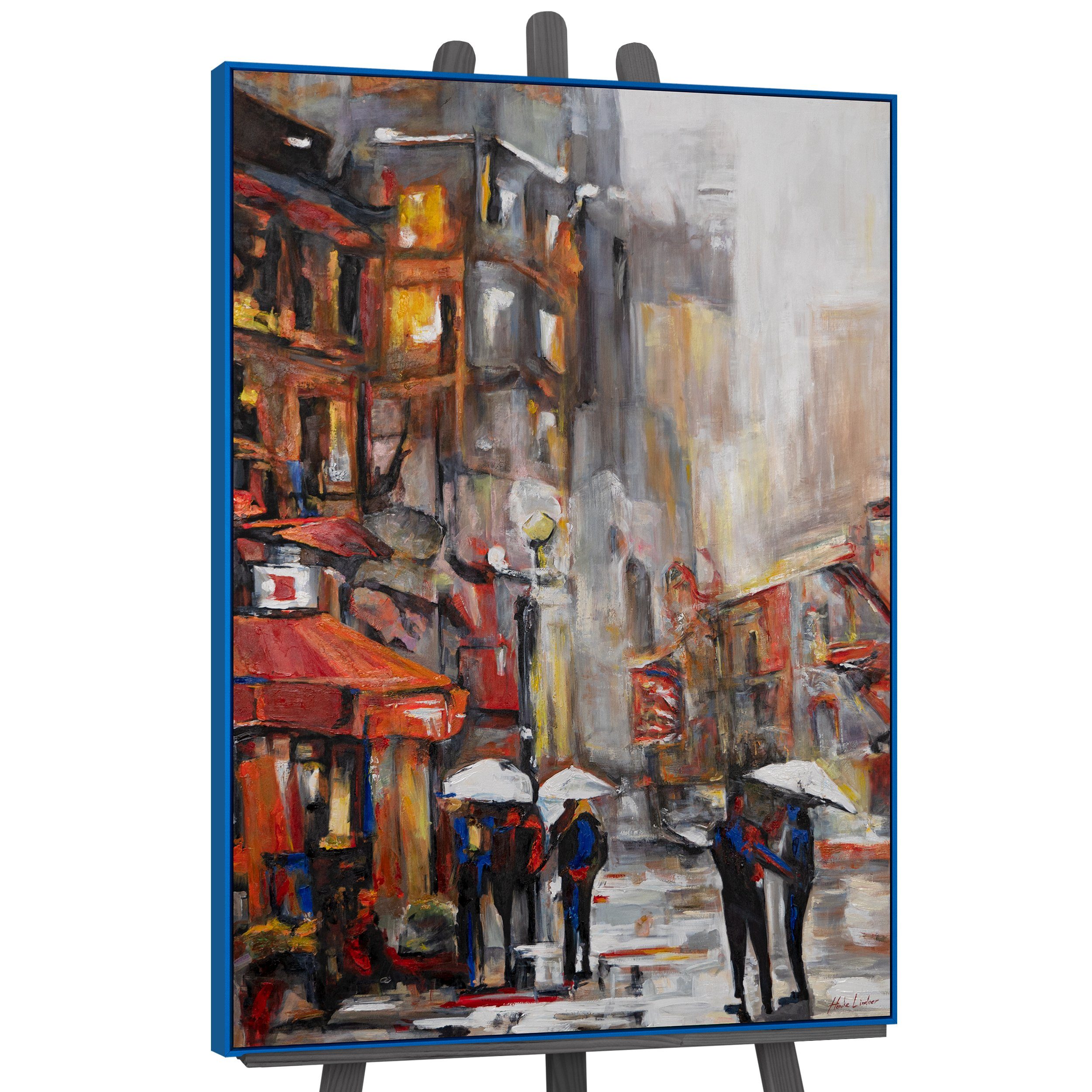YS-Art Gemälde Städtische Atmosphäre, Menschen Mit Rahmen in Blau
