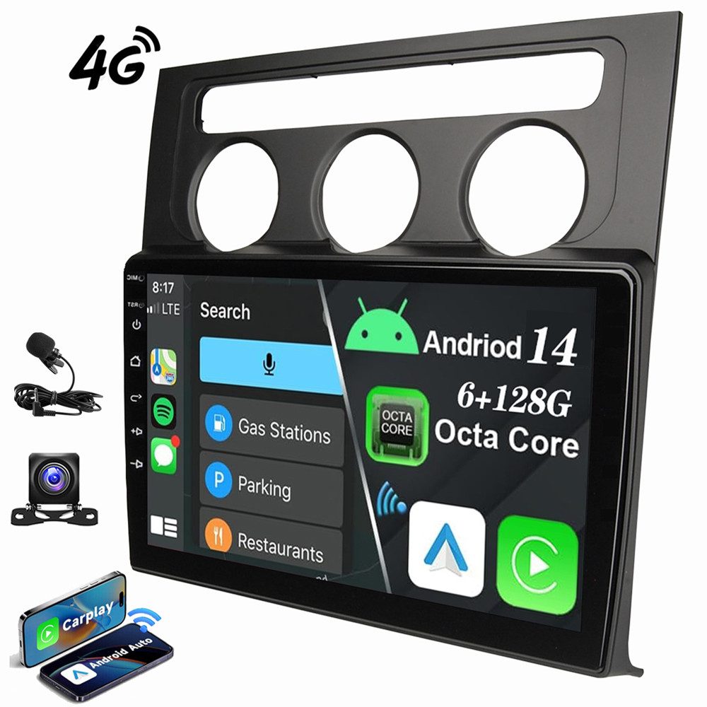 ESSGOO 6+128GB Für VW Touran 1T1 1T2 1T3 03-10 Android 15 8-Kern Autoradio (RDS, Digitalradio (DAB), FM, AM, Carplay Android Auto Navi 4G LTE WIFI 8-Kern)