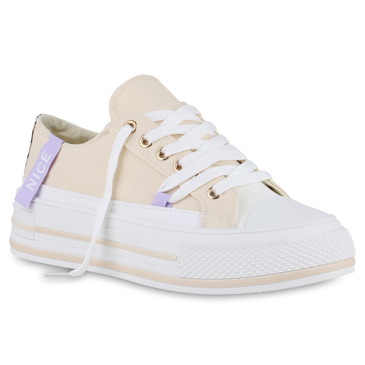 VAN HILL 840989 Sneaker Damen Sneaker Low Schnürer Prints Wedges Stoff günstig online kaufen