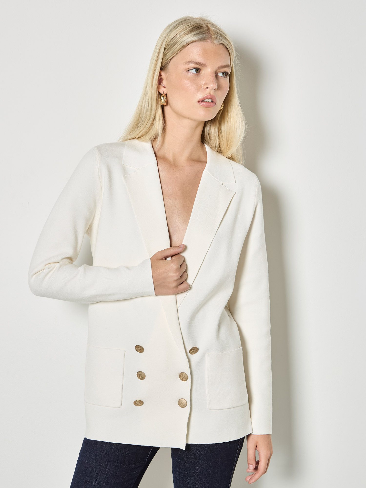 Apricot Longblazer Blazer aus Rippstrick Einfarbig