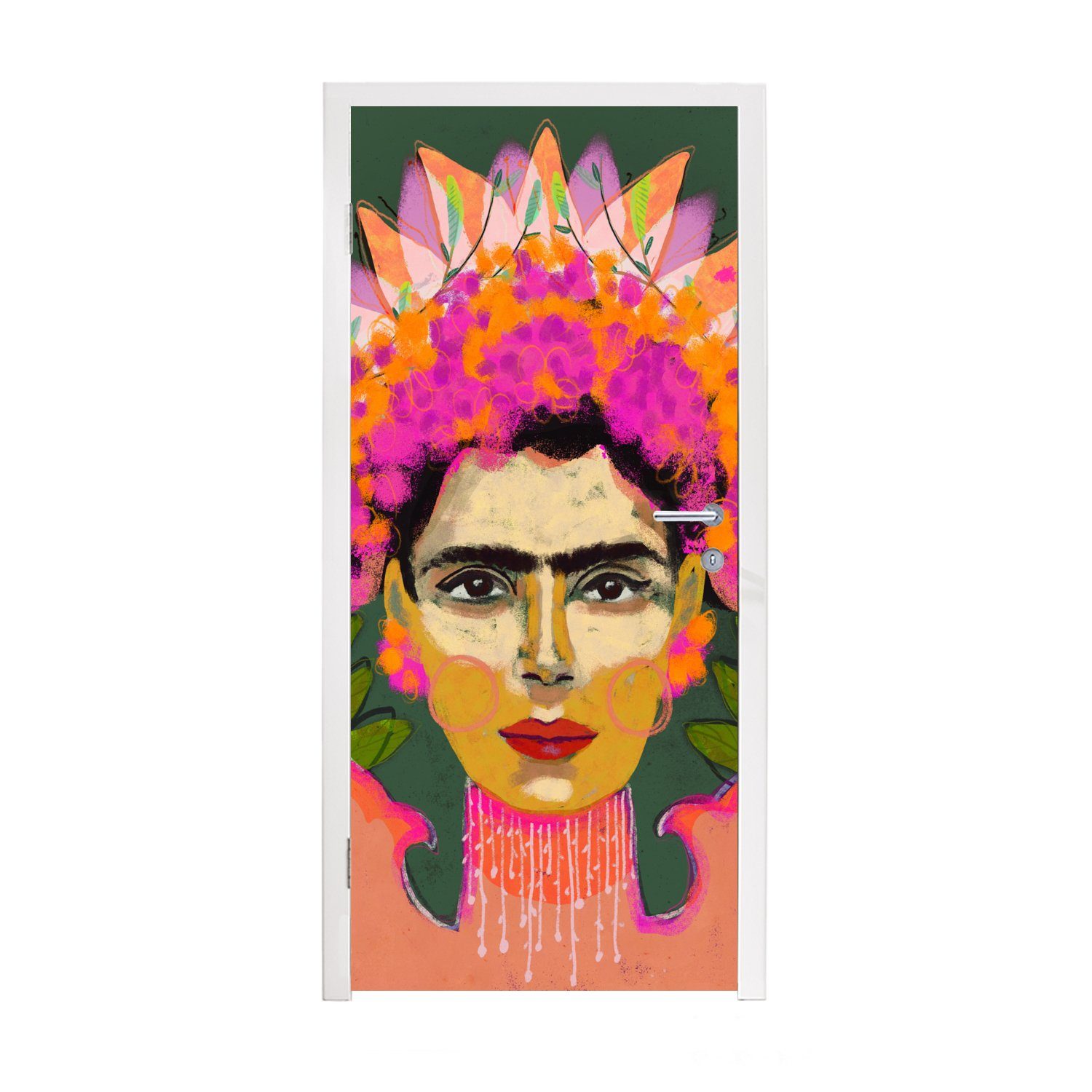 MuchoWow Türtapete Farben - Frau - Porträt - Rosa, Matt, bedruckt, (1 St), Fototapete für Tür, Türaufkleber, 75x205 cm