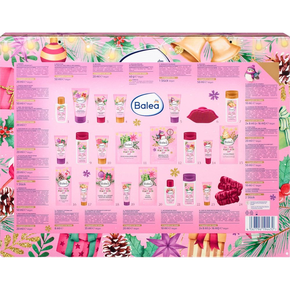 Balea Adventskalender Balea Bath Adventskalender 2025 – 24 duftende Pflegeüberraschungen (24-tlg), Pflege-Adventskalender mit 24 festlichen Mini-Highlights