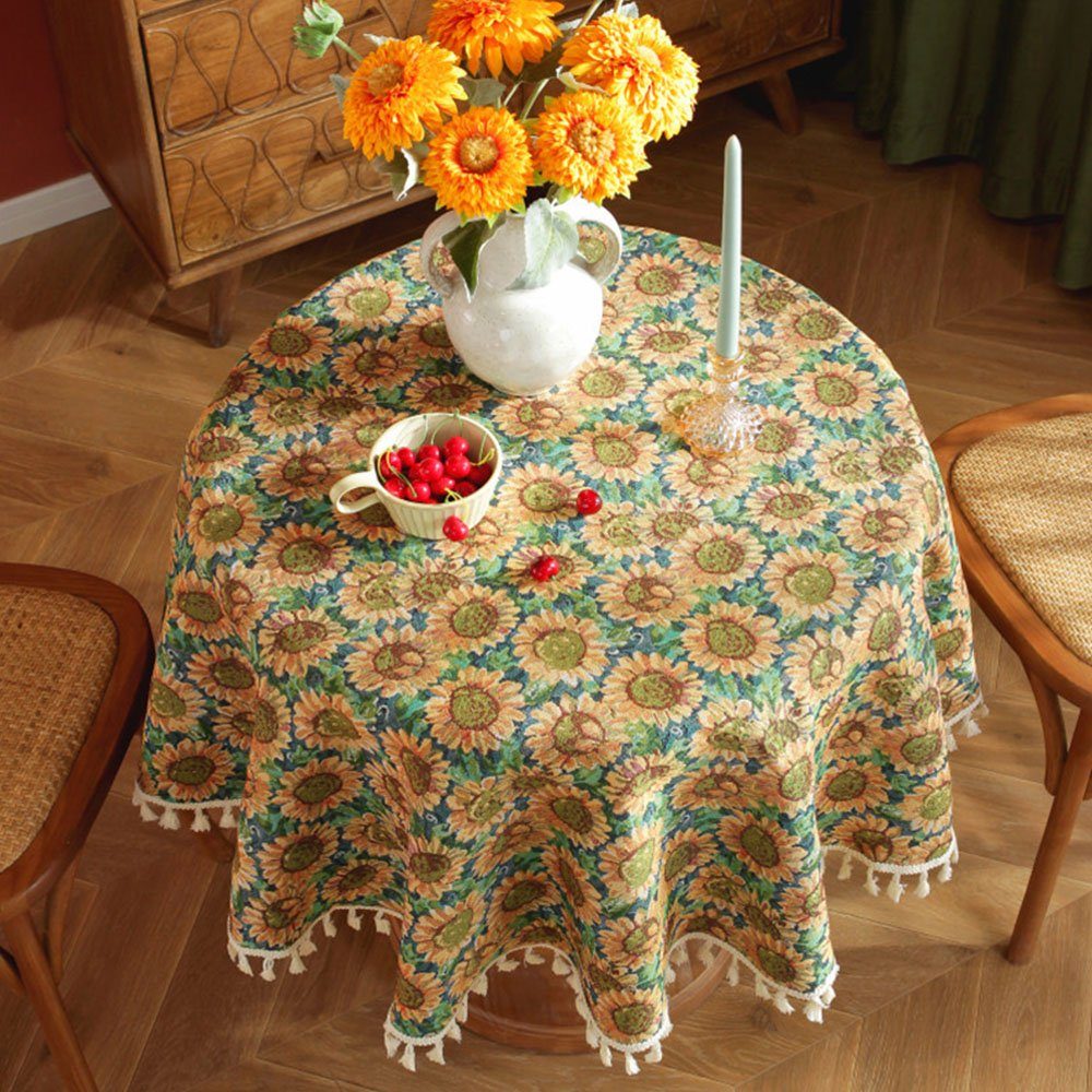 waschbar Tischdecke Tischdecken floral modernes 150CM FELIXLEO Sonnenblume rund Jacquard