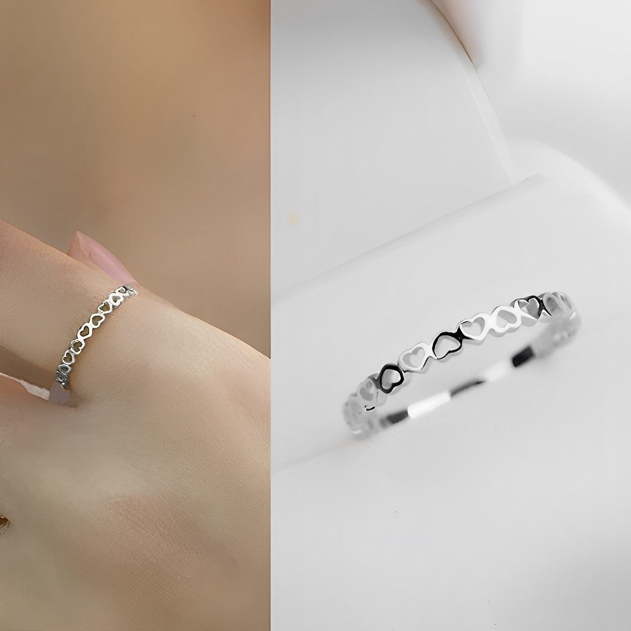 THE FASHION HOUSE Fingerring Filigraner Damenring aus Legierung mit Herzdesign, – Romantischer Bandring in Silberoptik