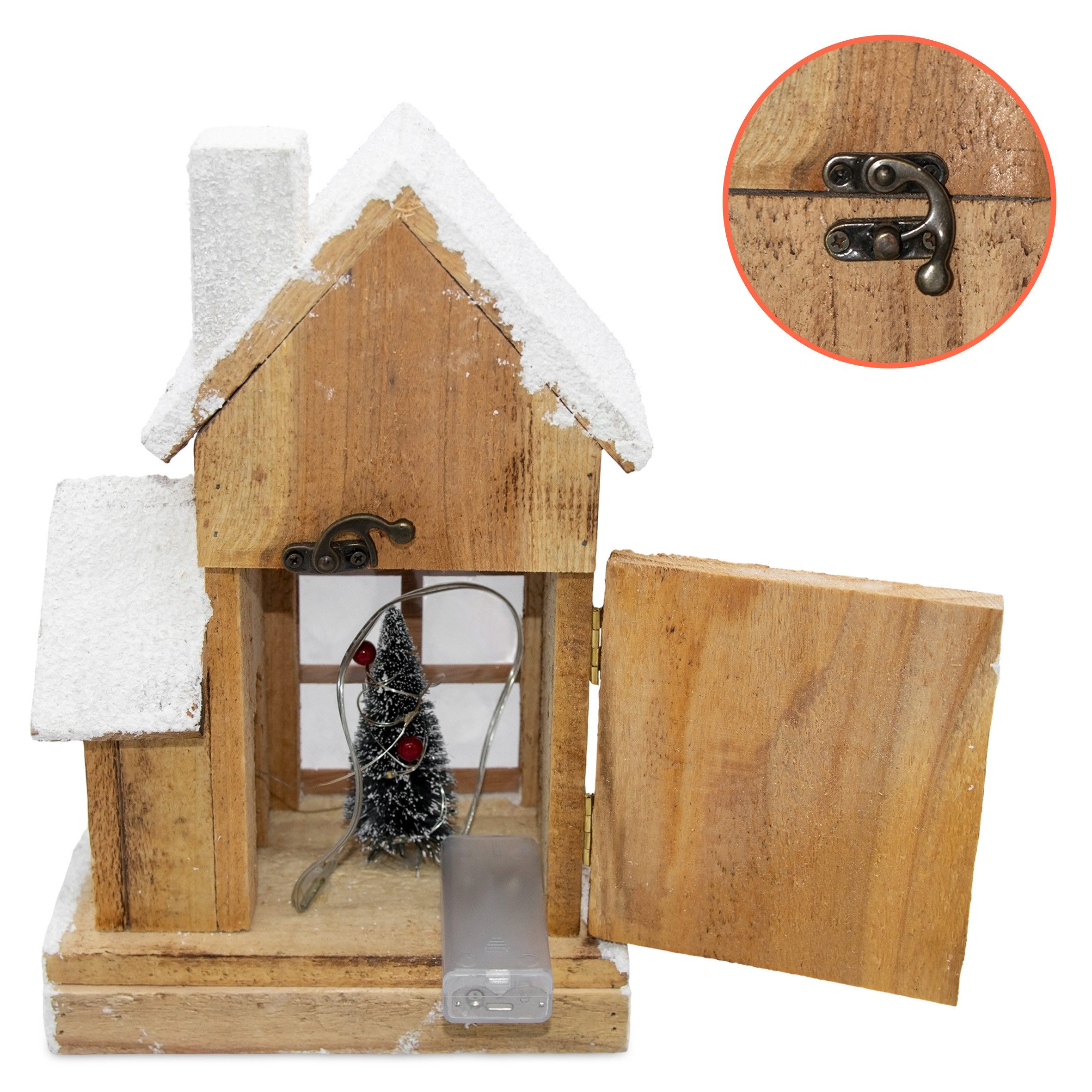 Spetebo Weihnachtshaus Haus mit Schneedach + LED - Weihnachtshaus 19x29cm, Lichterhaus Batterie betrieben – Bild 5 von 5