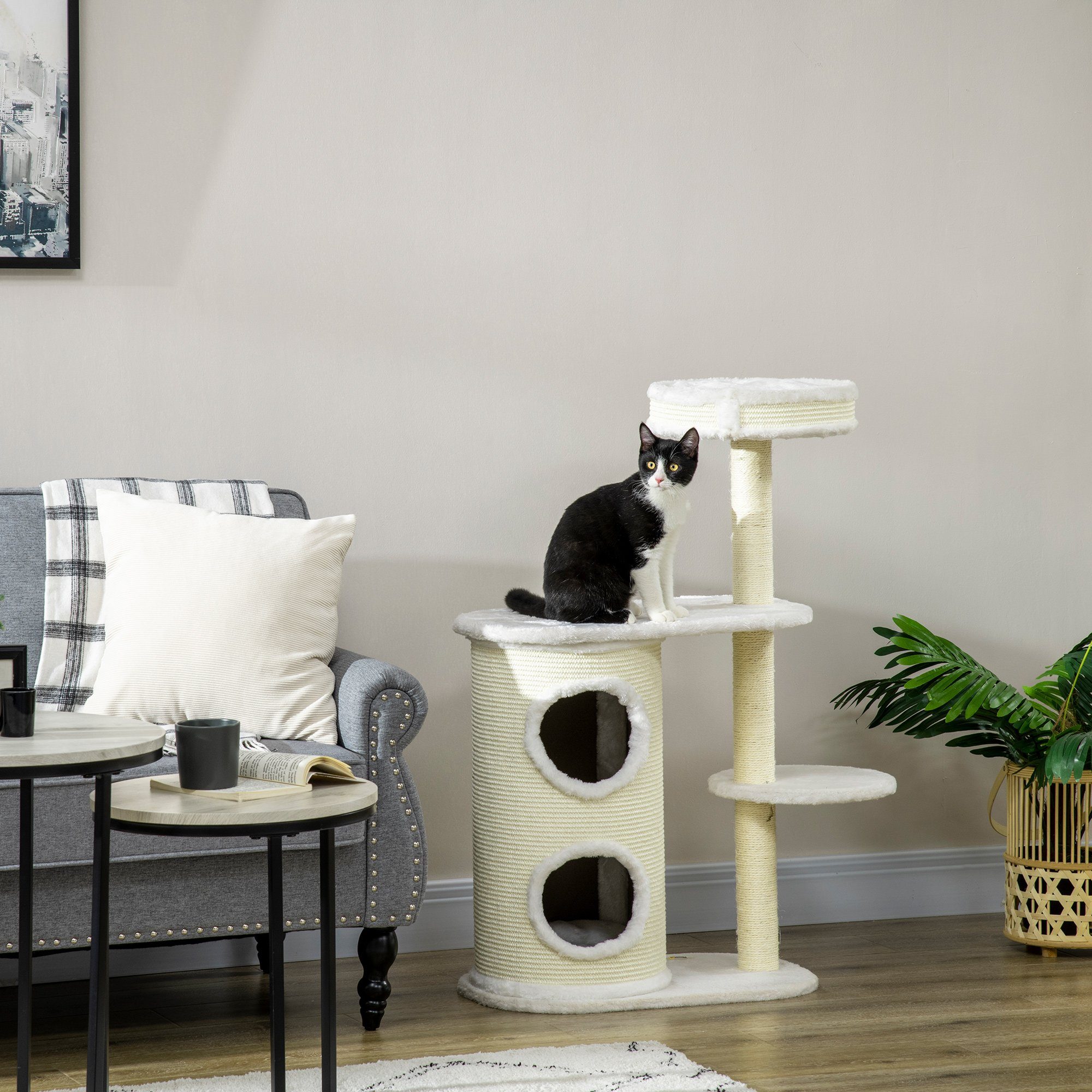PawHut Kratzbaum mit Kratztonne, 1 Katzenbett günstig online kaufen