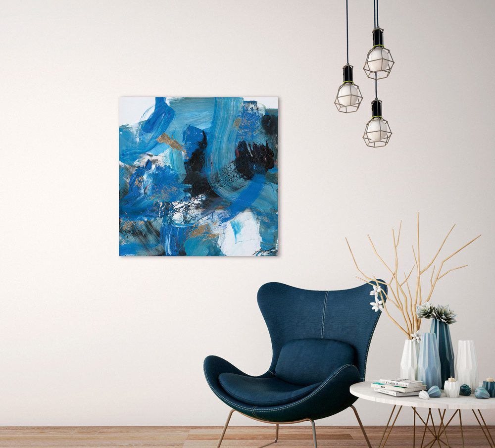ArtUniverse Gemälde Schwungvolle Variationen in Blau 80x80 cm, Abstrakt