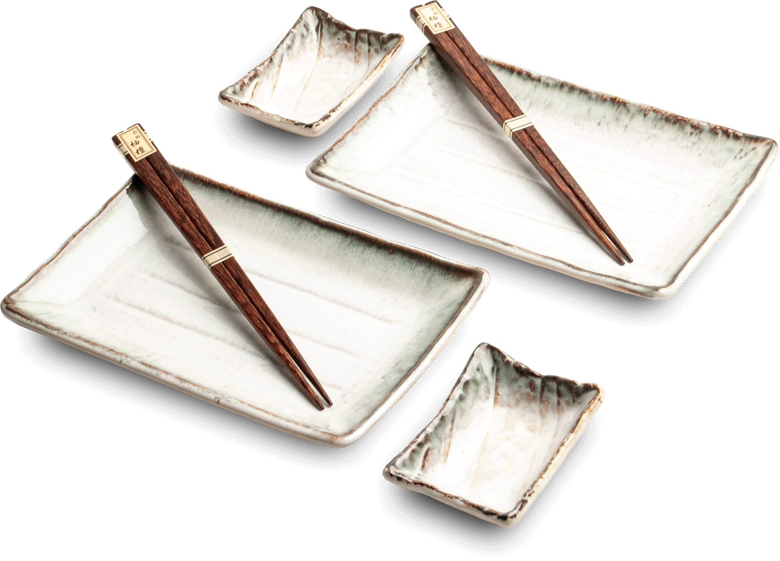 WestCraft Суши тарелка SUSHI TELLER SET, Sushi Geschirr Set, Mehrteiliges Sushi-Set, (6 St), für 2 Personen Sushi-Teller, Schalen und Essstäbchen versch. Designs