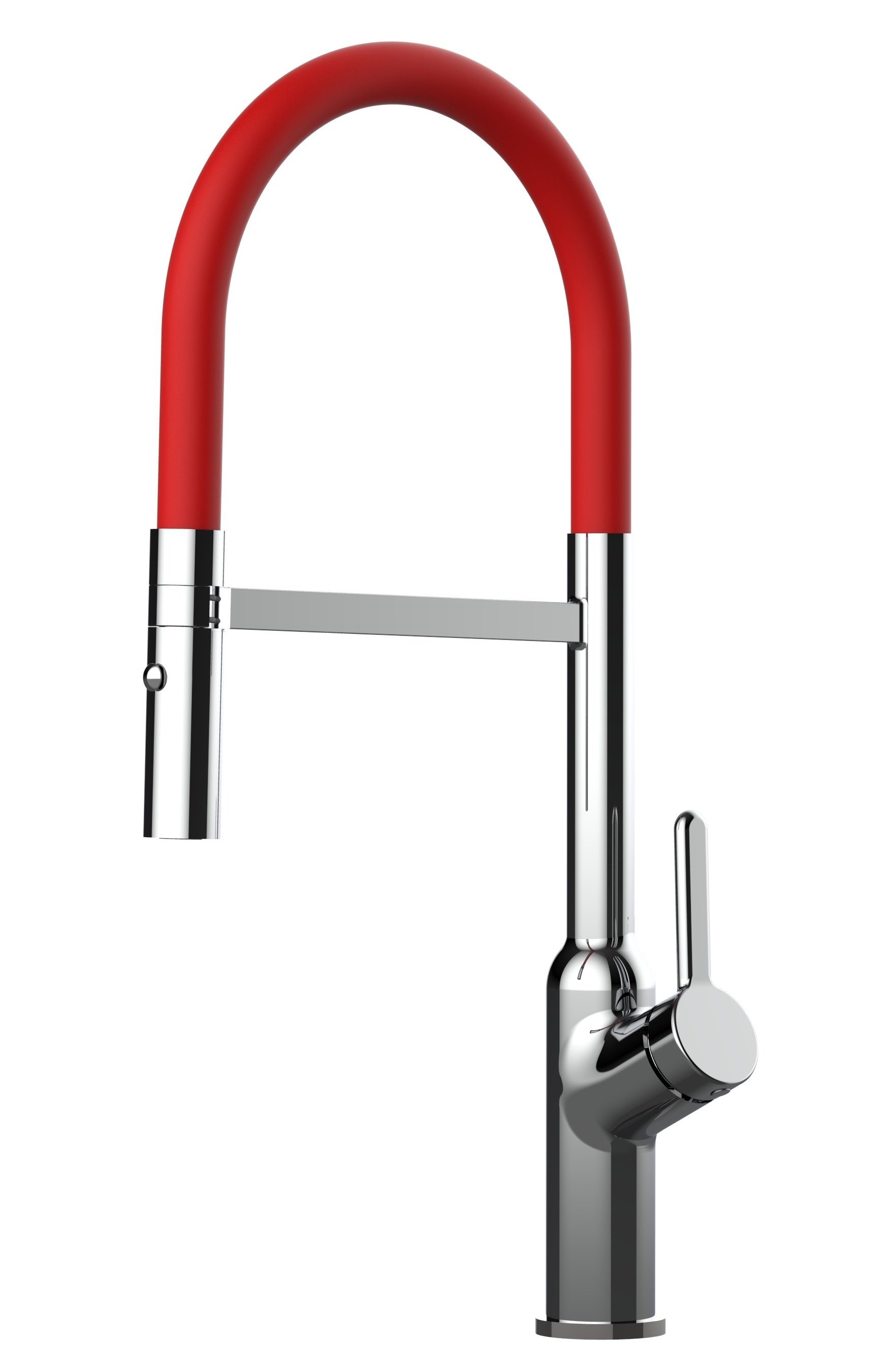 VIZIO Küchenarmatur Design Küchenarmatur chrom Wasserhahn mit 360° schwenkbarem Auslauf und abnehmbarer 2 strahl Brause Hochdruck, Hochwertige Verchromung, mit 2Strahl Brause Chrom / Rot