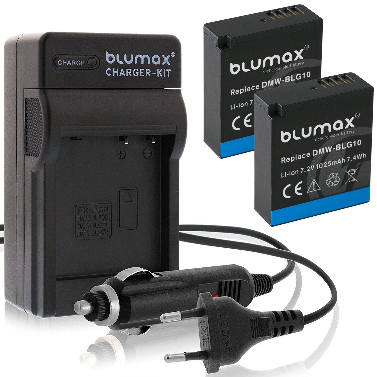 Blumax Set mit Lader für Panasonic DMW-BLG10 1025 mAh Kamera-Akku