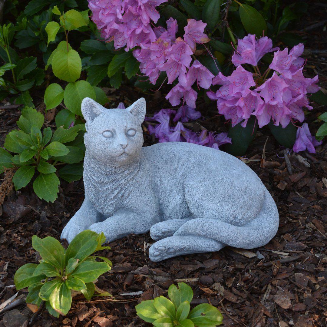 gartendekoparadies.de Gartenfigur Liegende Katze, Steinfigur, H. 18 cm, 6 kg, Frostsicher