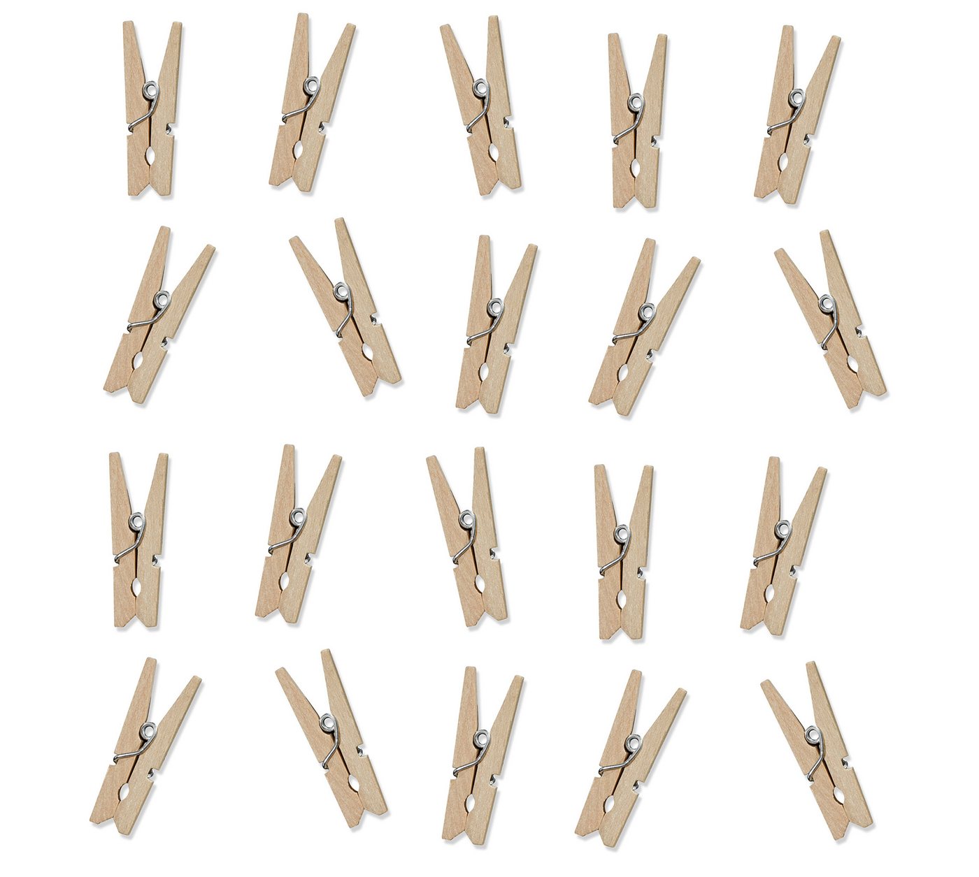 partydeco Wäscheklammern, Kleine Wäscheklammern für Fotos 3cm mini Holzklammern natur 20er Set
