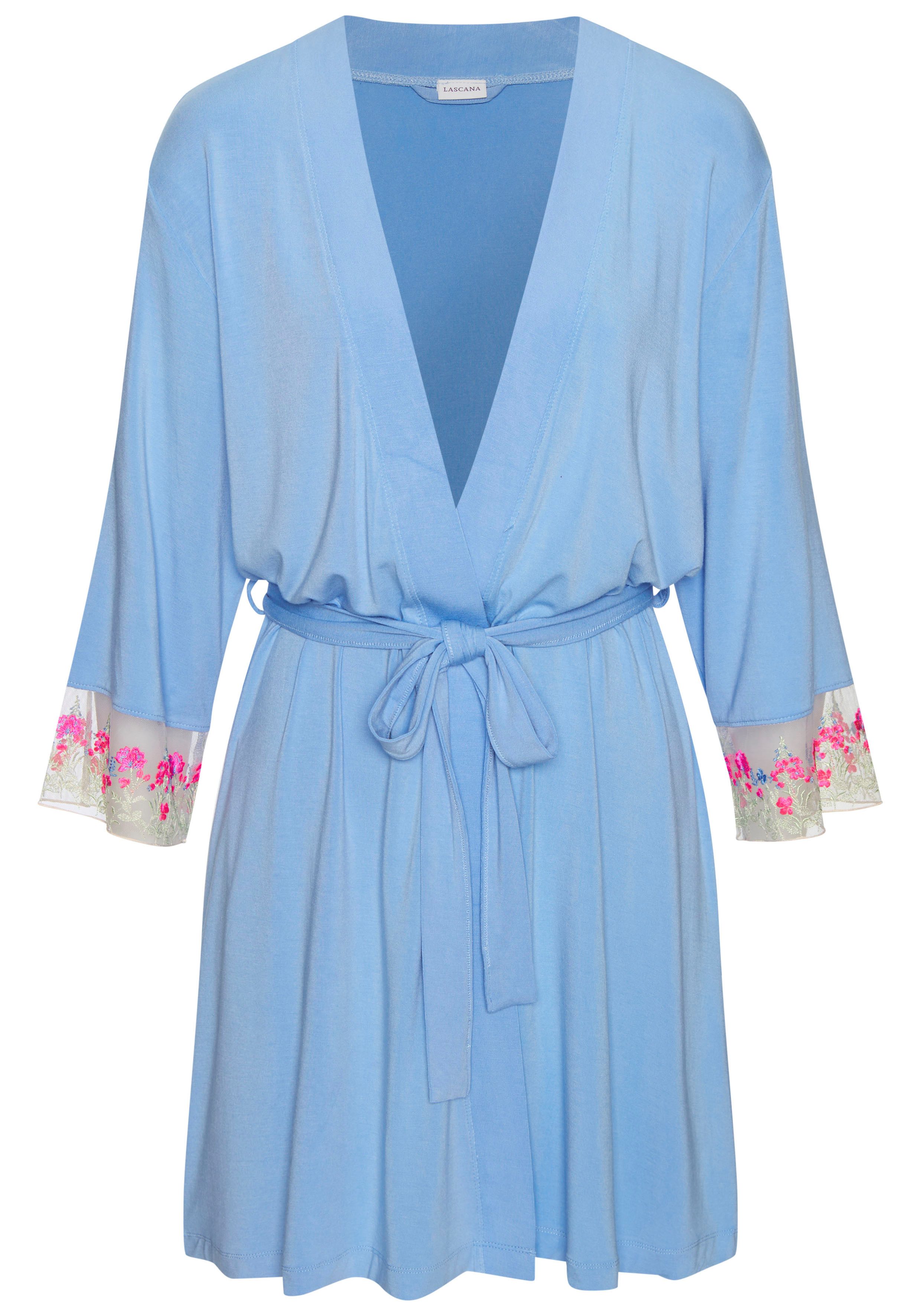LASCANA Kimono, Kurzform, Viskose, Kimono-Kragen, Gürtel, mit schönen Spitzeneinsätzen