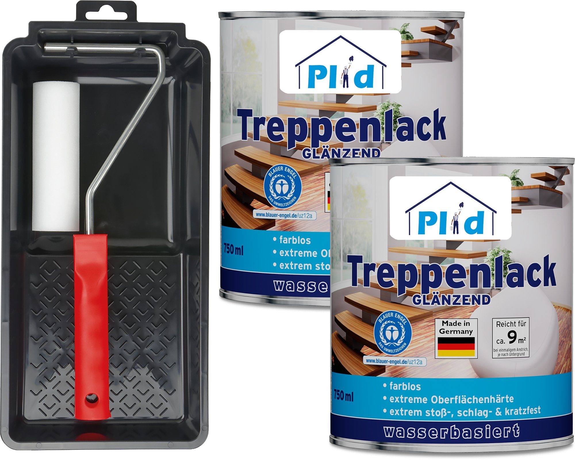 plid Treppen- und Parkettlack Premium Treppenlack Treppensiegel Klarlack Holzsiegel Set, Schnelltrocknend