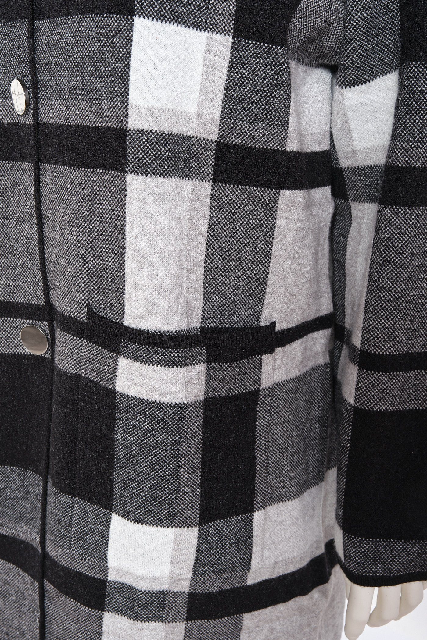 PEKIVESSA Longstrickjacke Long-Cardigan Strickmantel Kapuze schwarz-grau mit Damen Karierter (1-tlg) lang