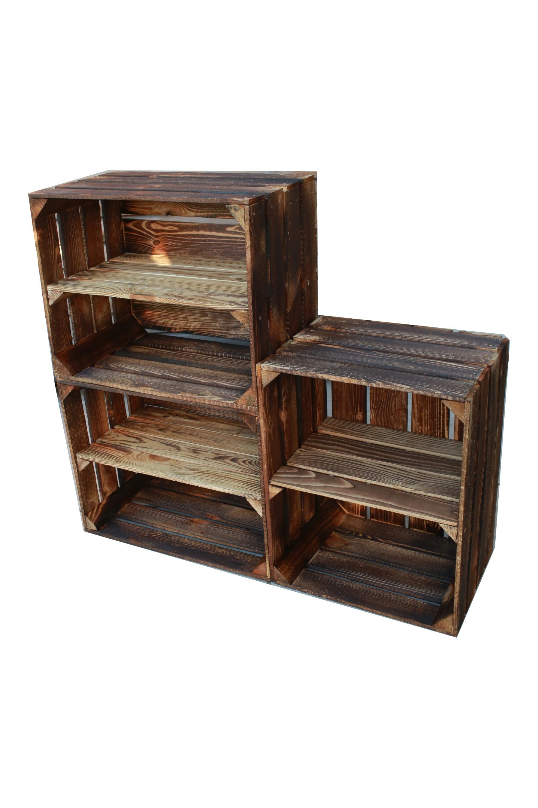 Holzkiste Holzkisten Set mit Ablagefach dunkel geflammt 50 x 40 x 30cm