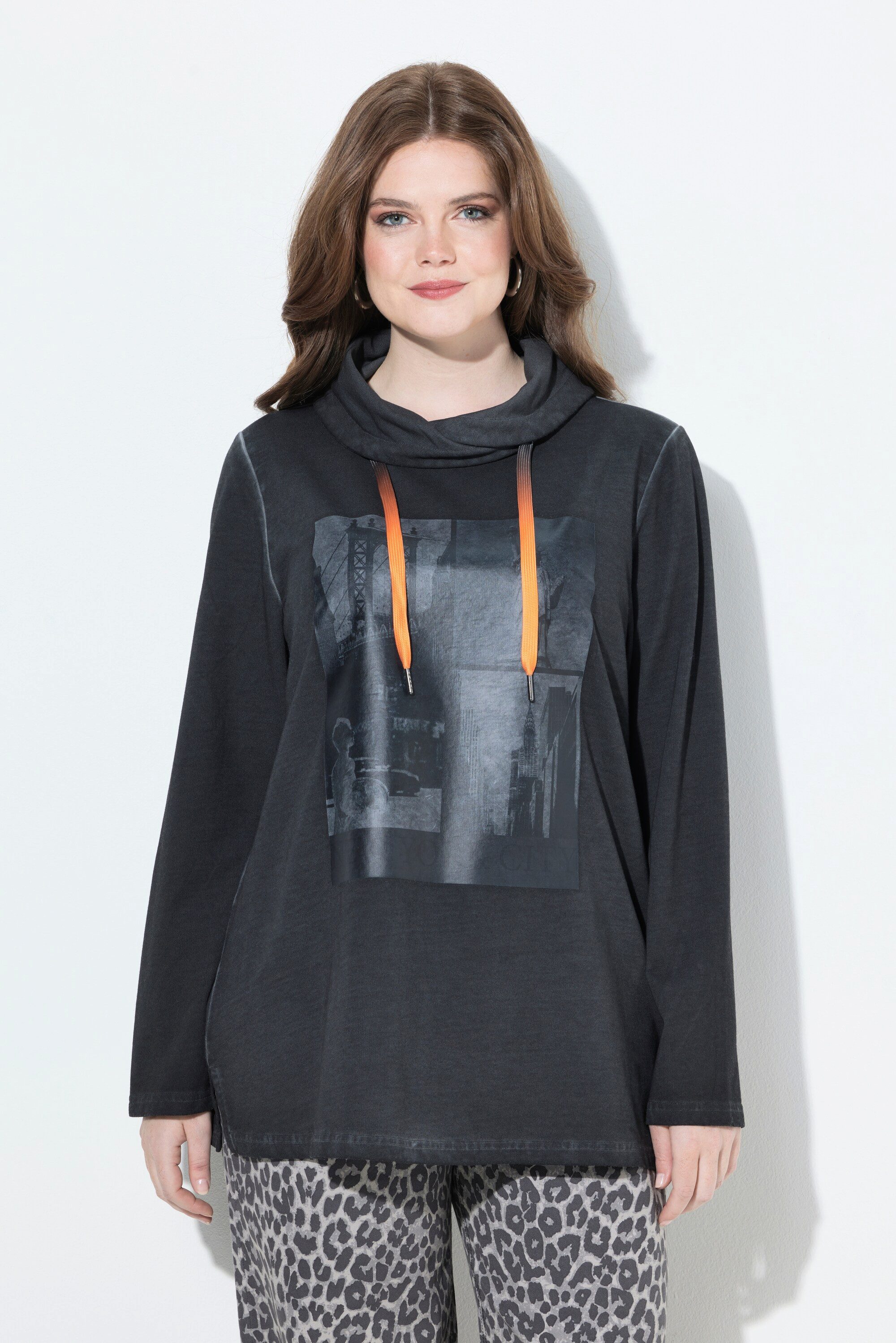 Ulla Popken Sweatshirt Sweatshirt Nex York Stehkragen Langarm cold dyed günstig online kaufen