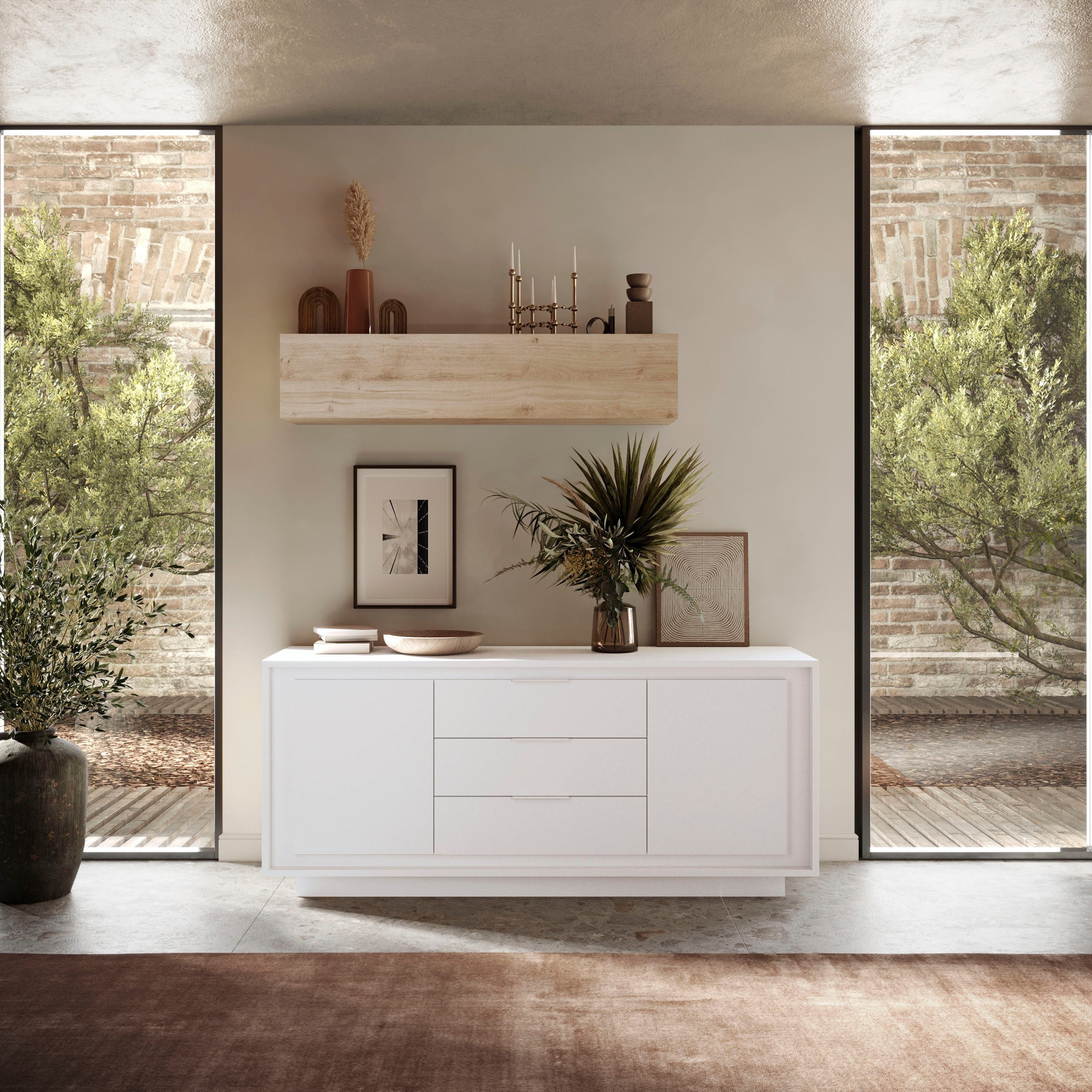 Home affaire Sideboard Sky, B/T 180/50 cm, Kommode/Stauraumschrank, 2 Türen, 3 Schubkästen, Softclosing, Korpus & Front 22 mm stark, Rahmen-Optik, Metallgriffe