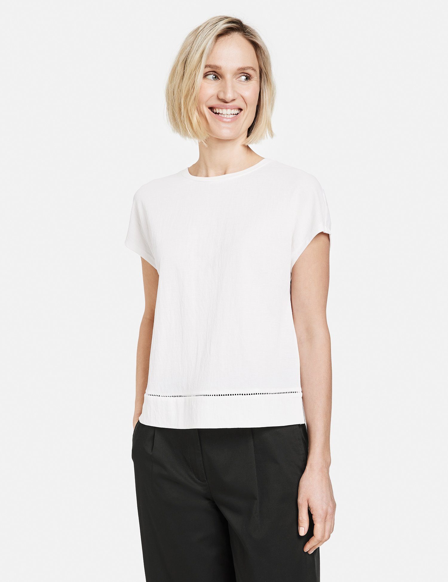 GERRY WEBER Kurzarmshirt Kurzarmshirt mit Lochstickerei Off-white | T-Shirts