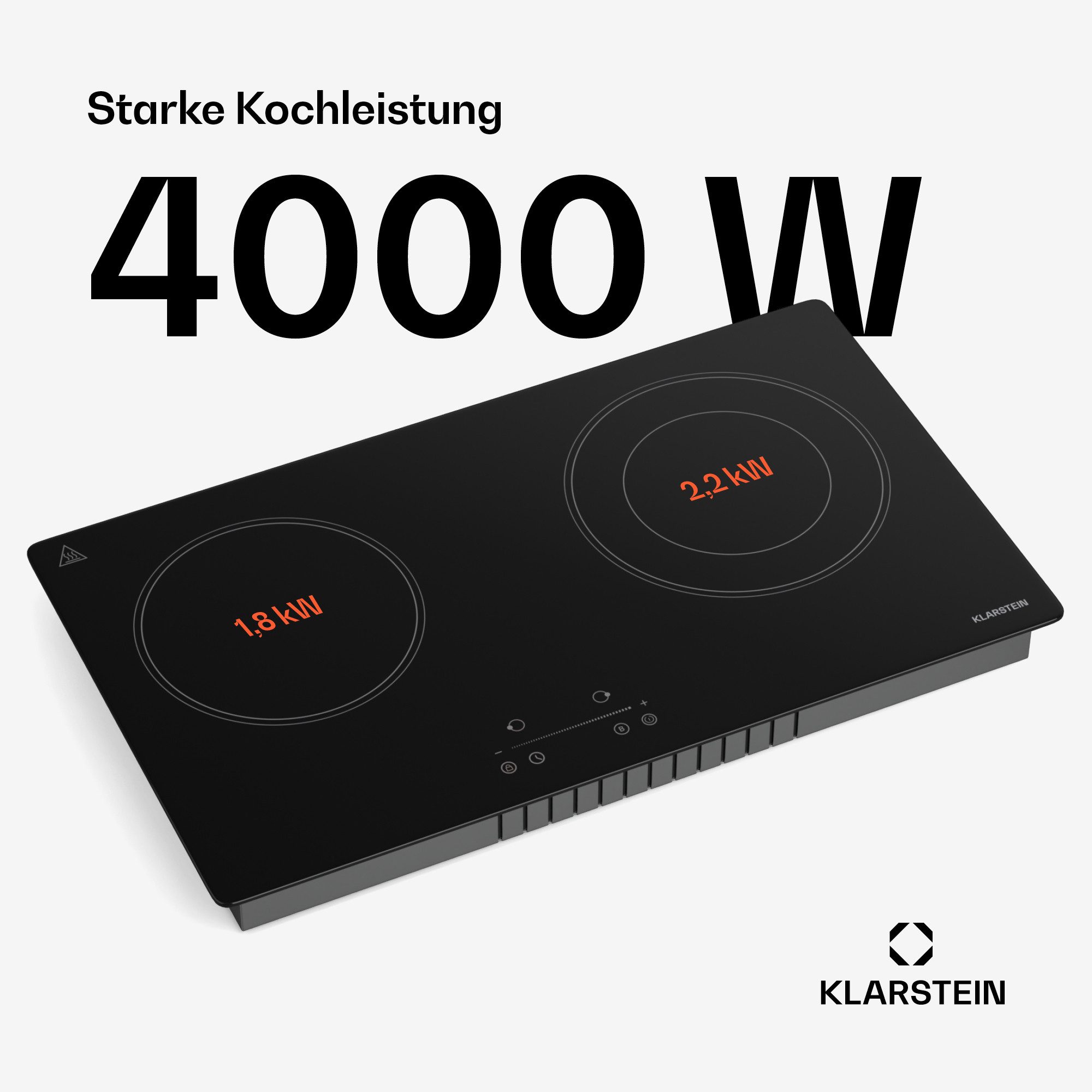 Klarstein Induktions-Kochfeld CeramEase 10046732, Kochfeld 2 Zone Überhitzungsschutz Touch Timer Küche – Bild 4 von 5