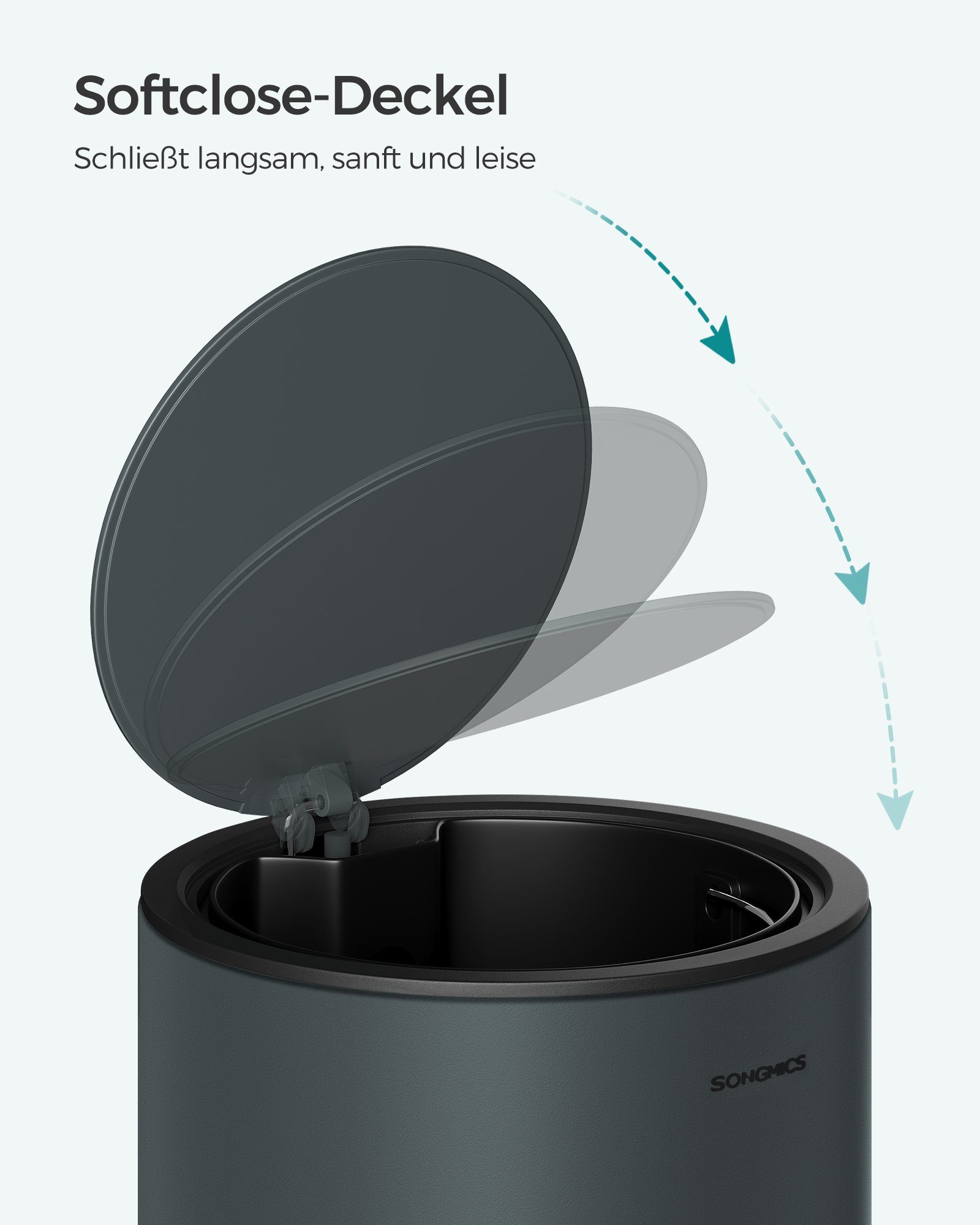 SONGMICS Kosmetikeimer herausnehmbarer Inneneimer aus Kunststoff, für Badezimmer, Mülleimer Bad, Abfalleimer, Softclose, 3 Liter