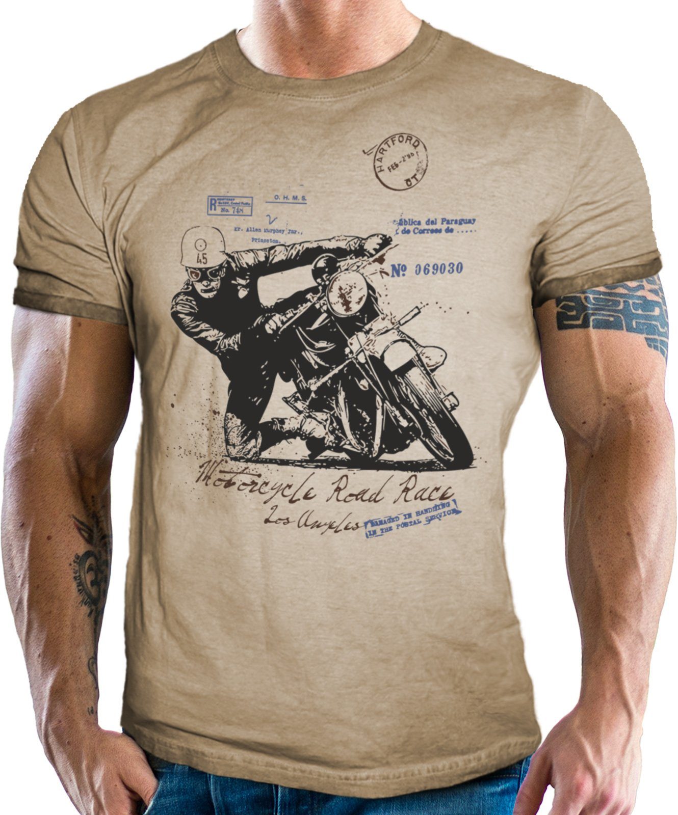 GASOLINE BANDIT® T-Shirt im Retro Vintage Biker Racer Design: Road Race
