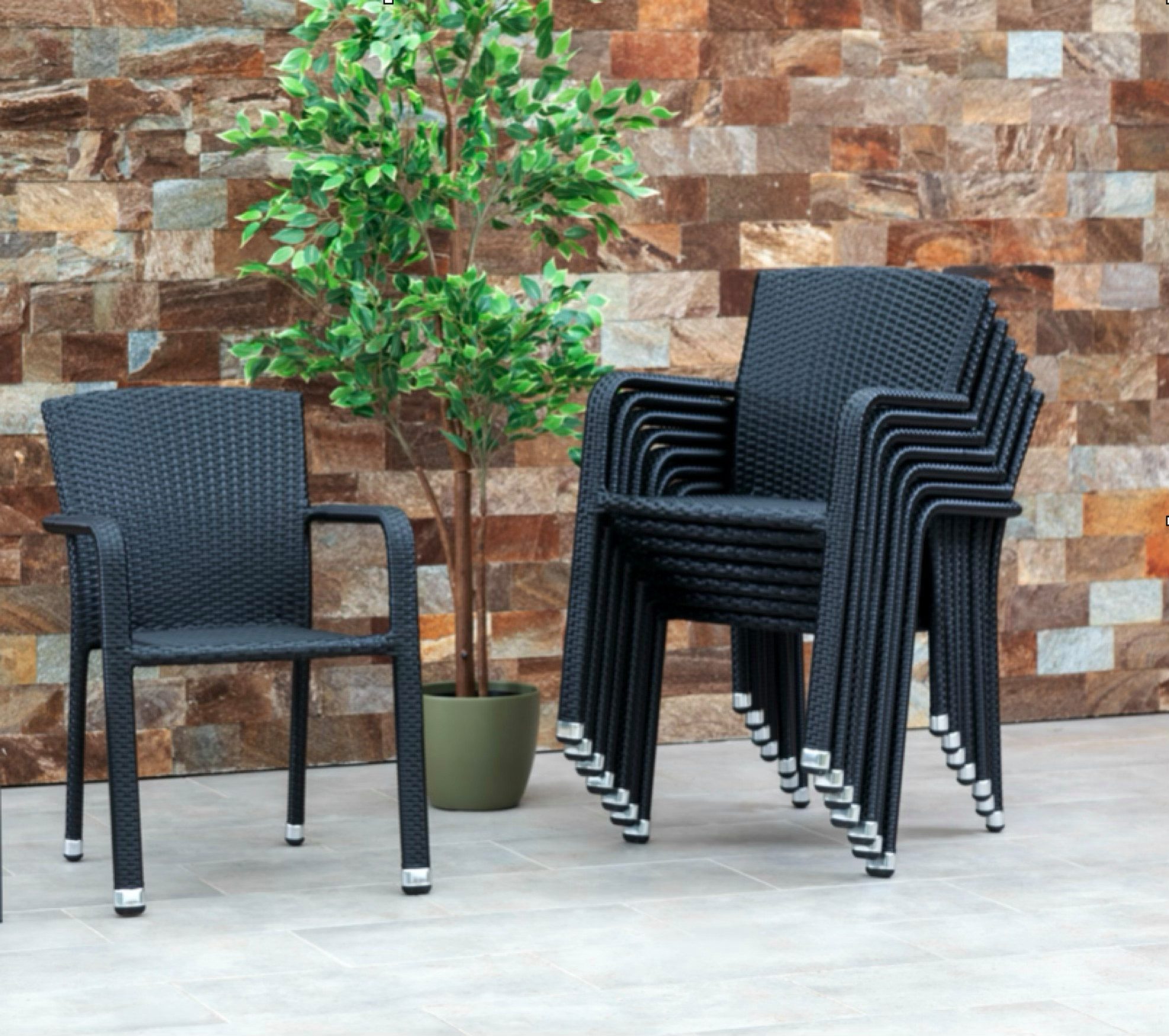 acamp Gartenstuhl Stapelsessel 8er Set stapelbar Aluminium wetterfest, Garten Terrasse (Spar-Set, 8 St), Gartenstuhl 57,5x63x83 cm, FlexMesh-Geflecht schwarz, Terrasse, Balkon