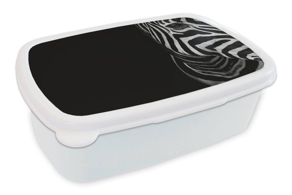 MuchoWow Lunchbox Tiere - Zebra - Schwarz - Weiß, Kunststoff, (2-tlg), Brotbox für Kinder und Erwachsene, Brotdose, für Jungs und Mädchen