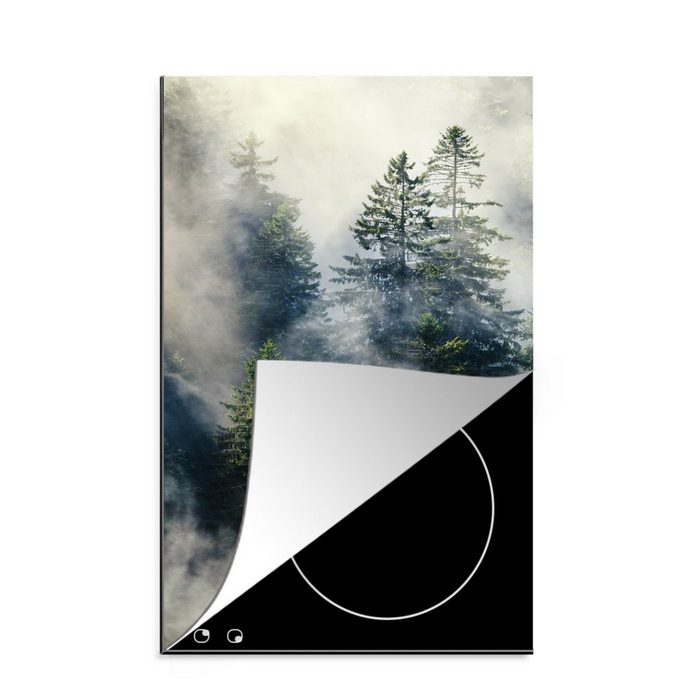 MuchoWow Herdblende-/Abdeckplatte Nebelschwaden ziehen durch den Schwarzwald Vinyl (1 tlg) Küchen Dekoration für Induktionsherd Induktionskochfeld