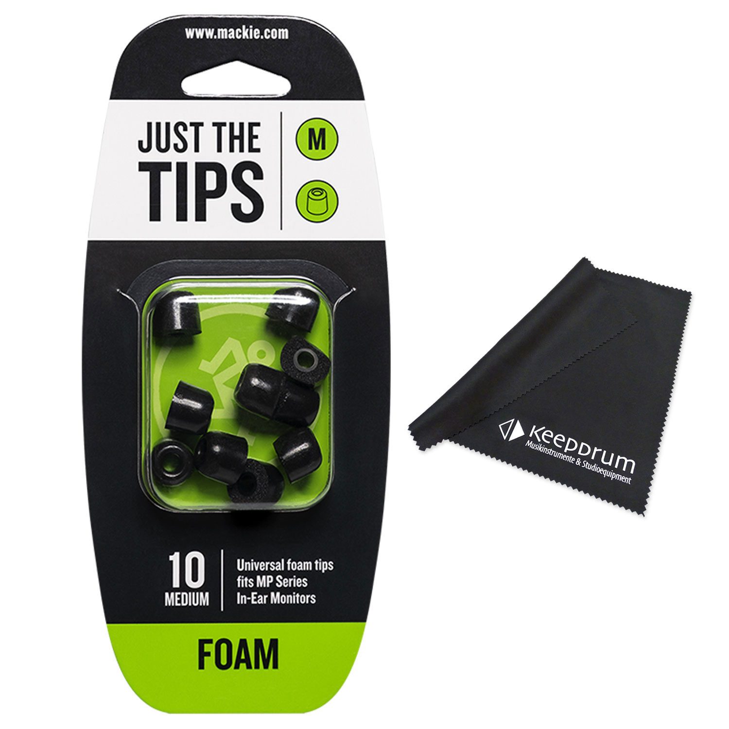 MACKIE Mackie Öhrstöpsel für In-Ear Kopfhörer Größe M mit Tuch In-Ear-Kopfhörer (Öhrstöpsel für In-Ear Kopfhörer, schwarz, Vorteils-Set mit Tuch)
