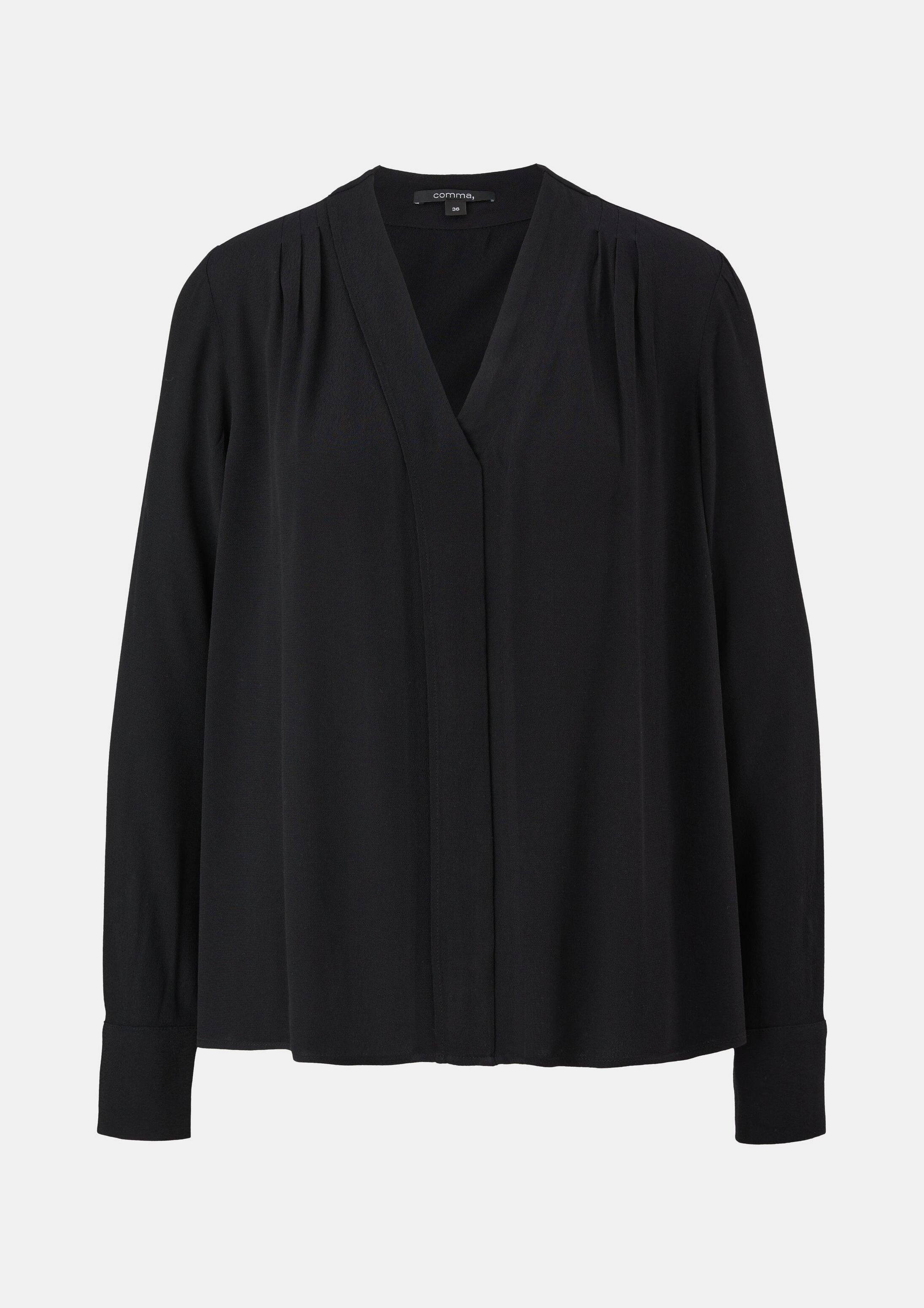comma Langarmbluse Bluse Crêpe-Bluse mit Plisseefalte