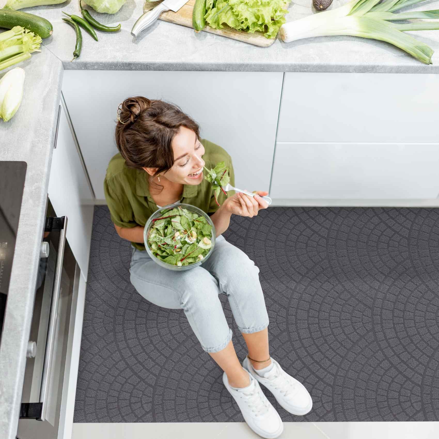 ANRO Küchenläufer Teppichläufer DAVIS Velours Läufer, Eckig, Bodenläufer 100x100cm Mosaik Anthrazit pflegeleicht – Bild 5 von 5