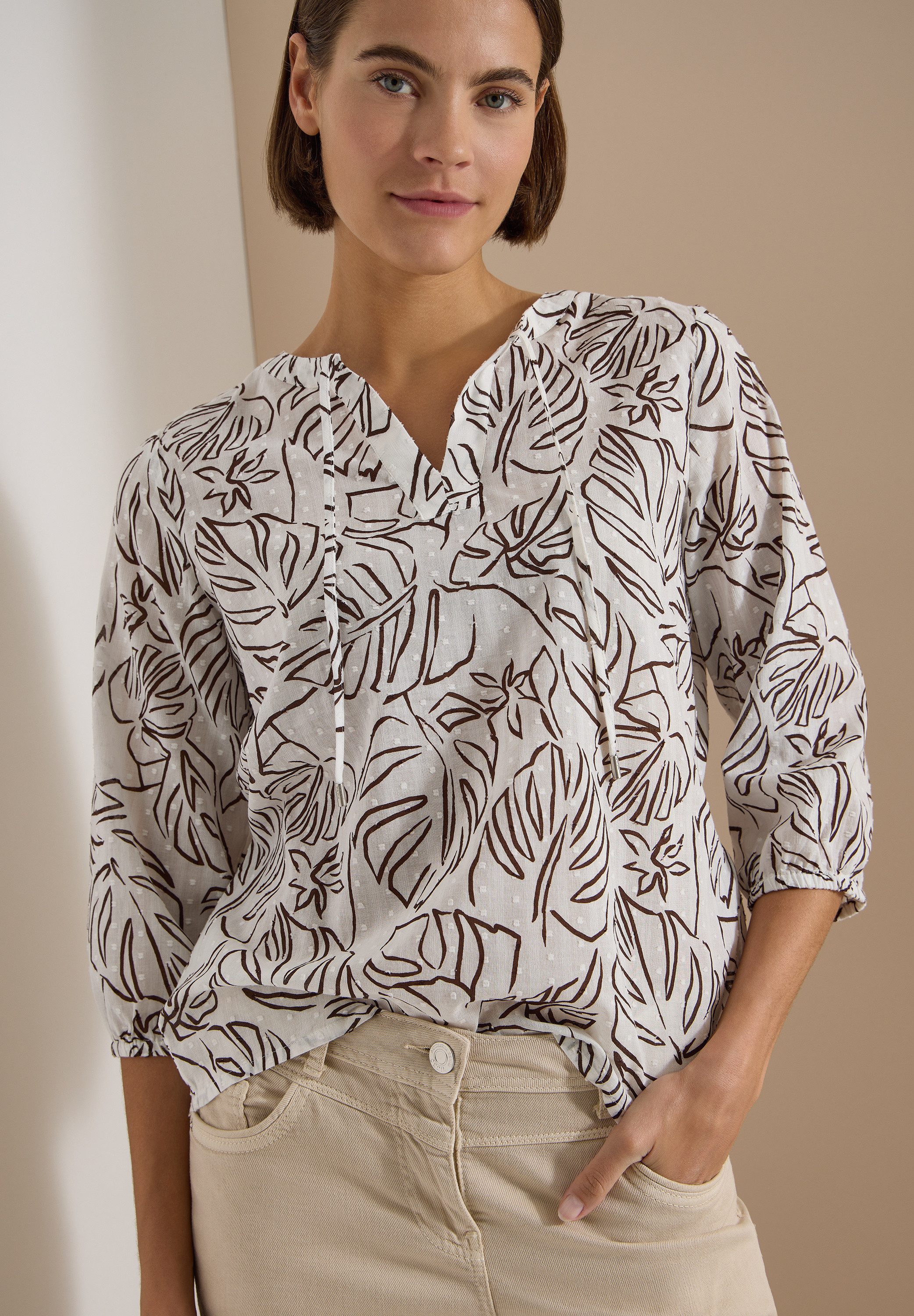 CECIL Druckbluse 3/4-Arm Sommerbluse-Tunika mit Blätterprint