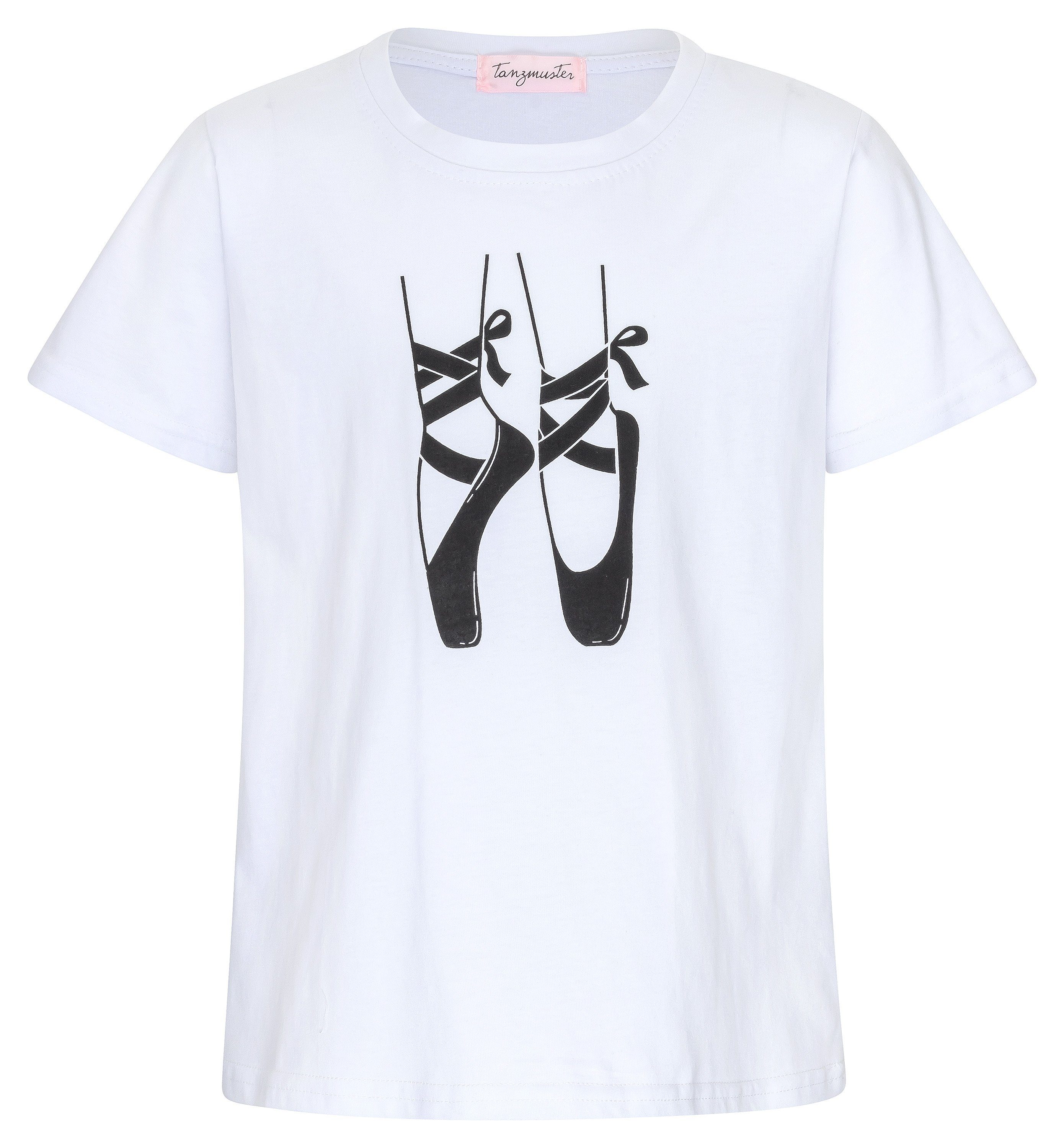 tanzmuster T-Shirt T-Shirt mit Ballettschuhe Print aus 100 % Baumwolle Shirt mit Ballett Motiv für Mädchen
